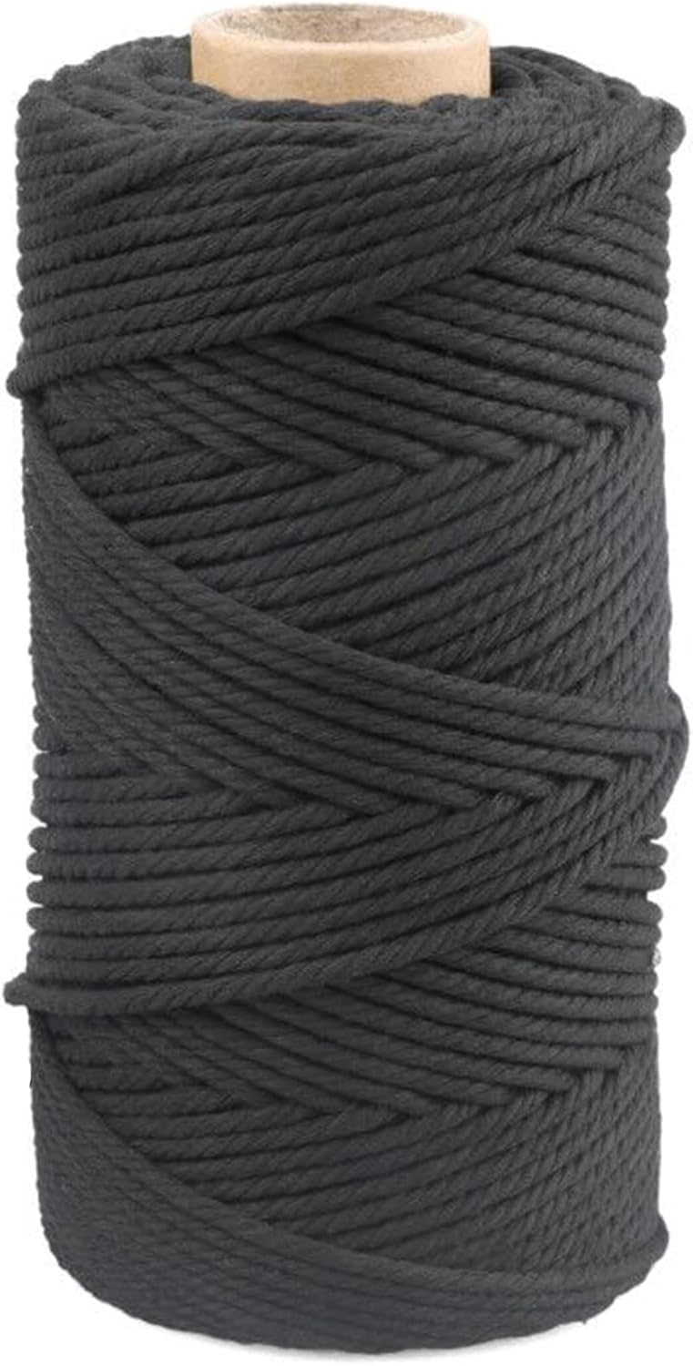 G2PLUS Black Macrame Cotton Rope Cord 4MM Craft Cotton Twine String, 100M Durable Bakers Twine for for Wall Hanging DIY Crafts and Handmade Arts