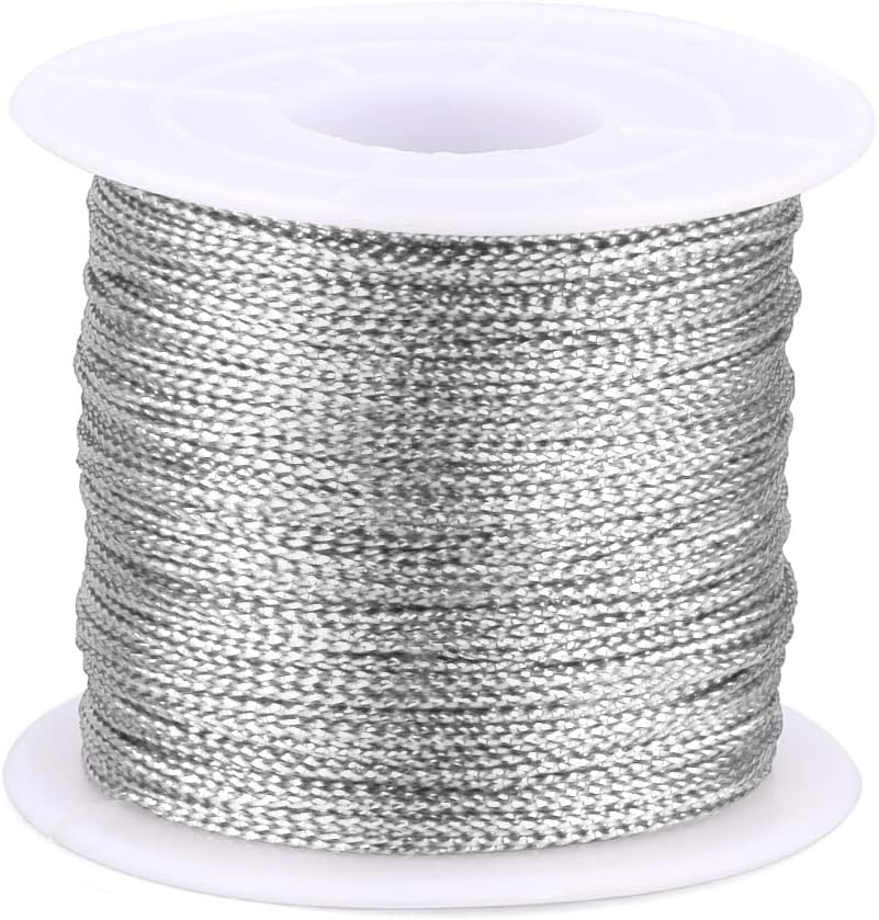 G2PLUS 100M Silver String Twine - 1mm Tinsel Thread Cord - Non-elastic Metallic String for Crafts & Hanging Christmas Ornaments & Cards