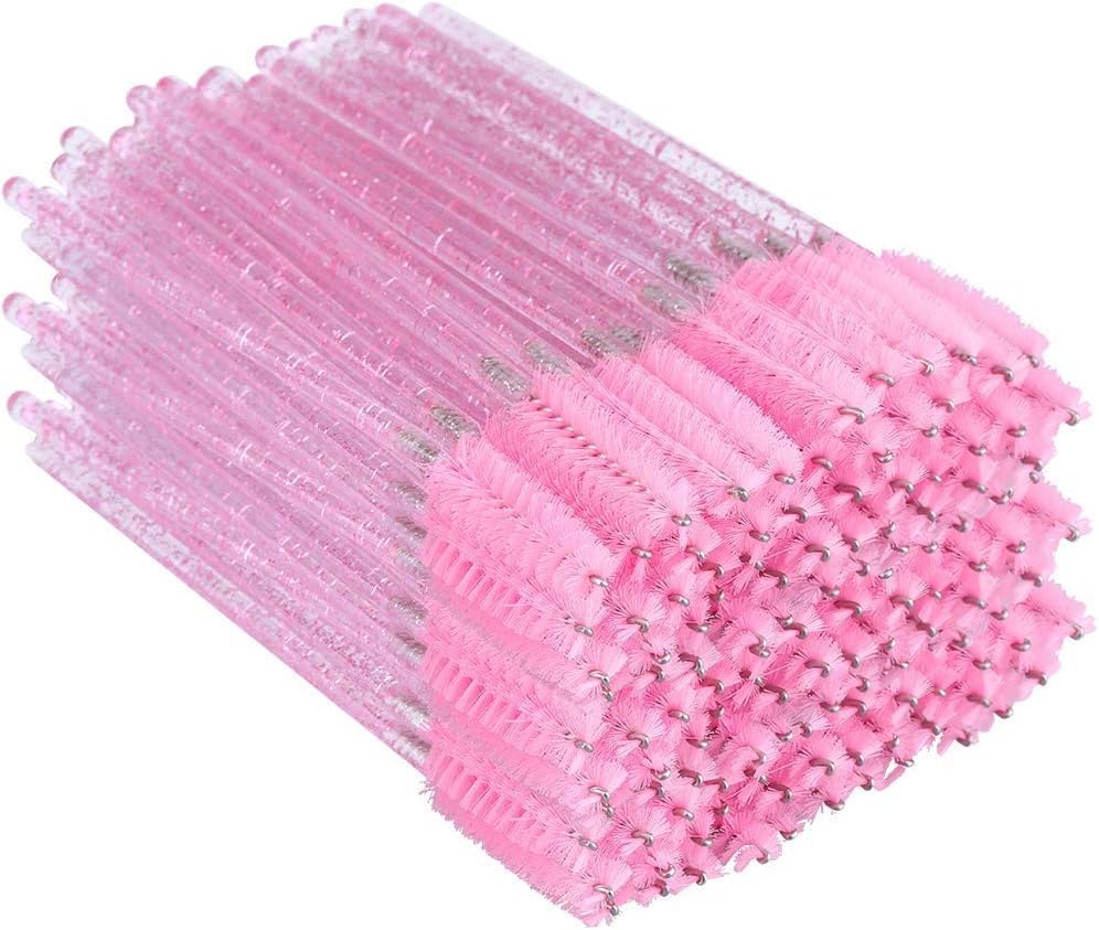 G2PLUS 300 PCS Disposable Eyelash Brushes - Pink Eyelash Spoolies for Extensions - Crystal Mascara Wands -Eyelash Extension Brush Applicator for Eyelash Extensions