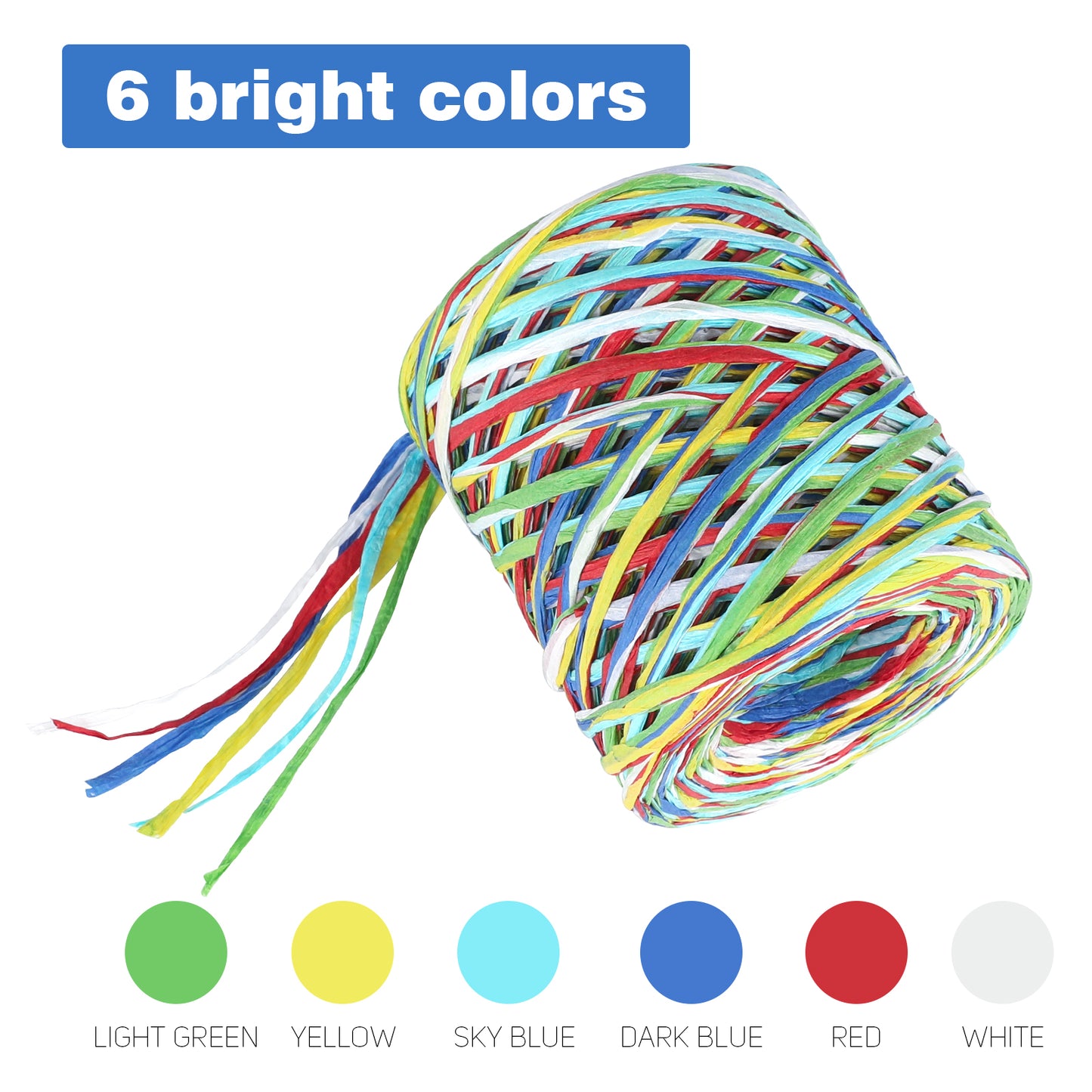 G2PLUS Colored 262 Feet Raffia Paper Ribbon, 6 Colored Packing Paper String, Red Green Blue Raffia Ribbon, Christmas Craft Paper Ribbon, Curling Ribbon Perfect for Gift Wrapping and DIY Decoration