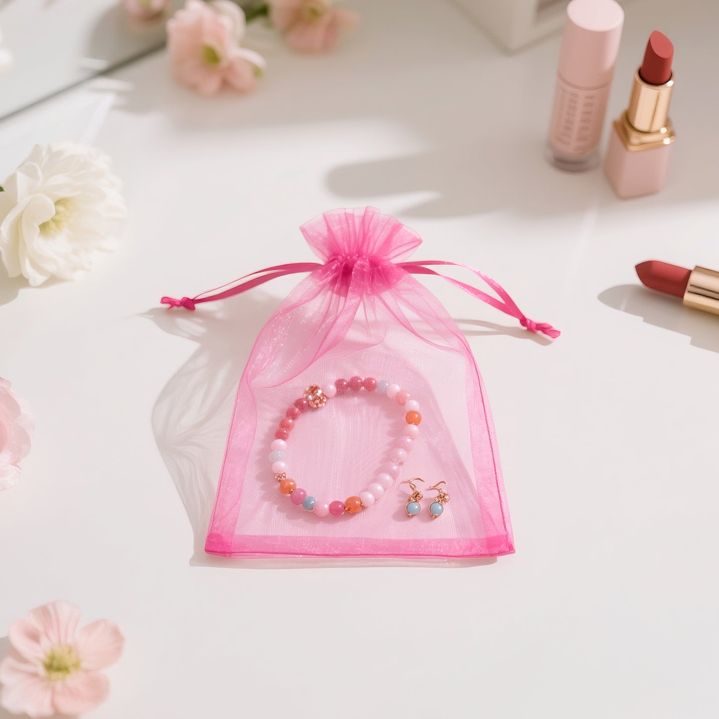 G2PLUS 25PCS Rose Red Organza Bags 5x7 inches - Sheer Mesh Jewelry Pouches, Organza Gift Bags with Drawstring for Candy, Jewelry, Wedding Party Favors