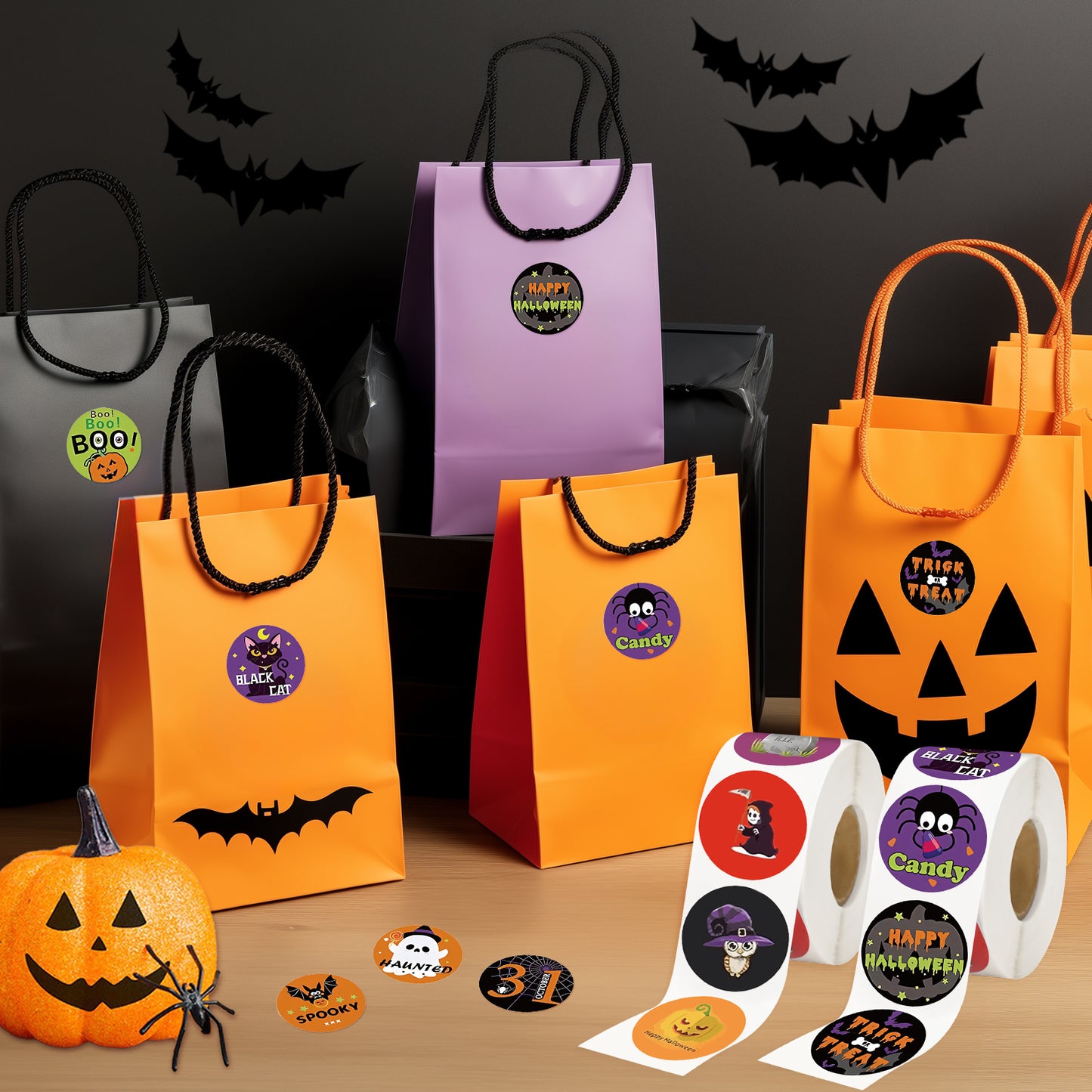 G2PLUS Halloween Stickers, 1000PCS Halloween Stickers for Kids, 1.5'' Round Happy Halloween Stickers, 16 Designs Halloween Pumpkin Bat Spider Ghost Stickers for Trick or Treat, Halloween Party Favors