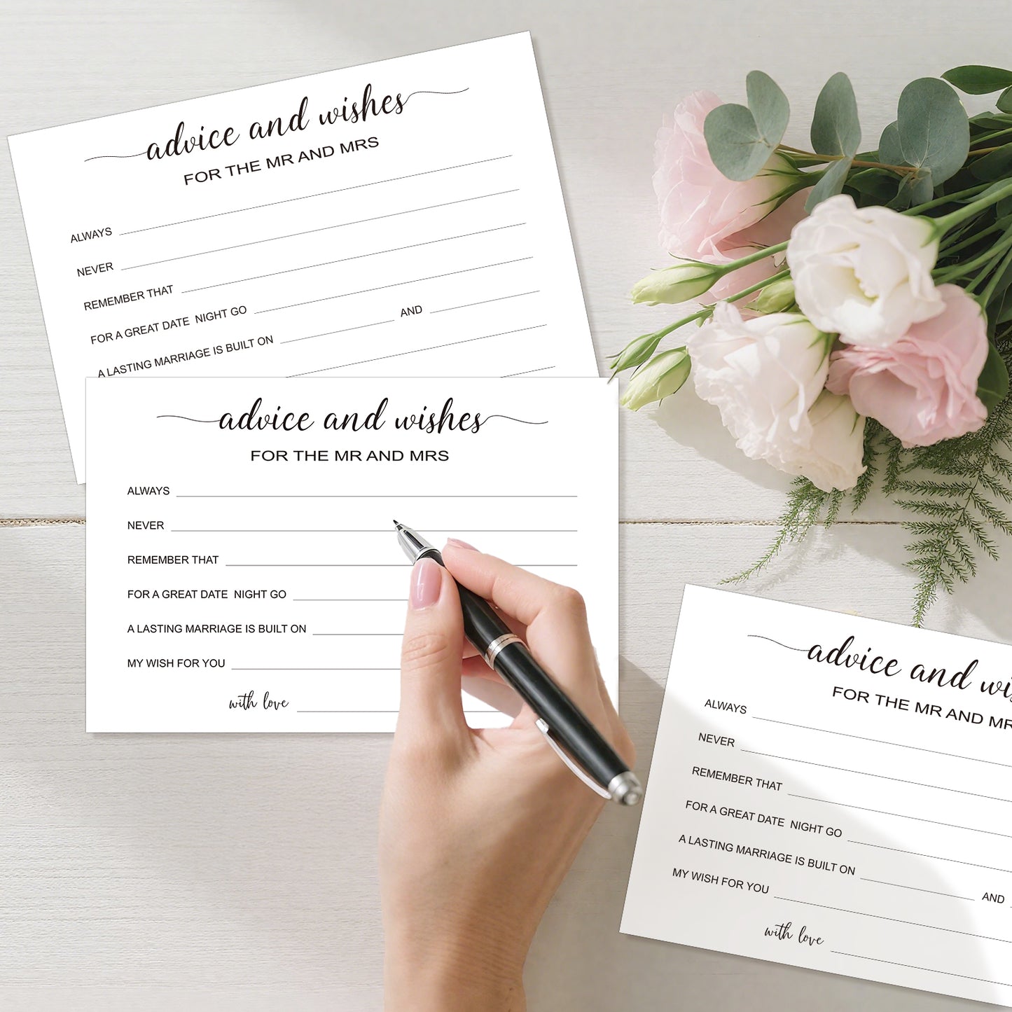 G2PLUS Advice and Wishes Cards - 50 Pcs Wedding Advice Cards for the Mr and Mrs, Bride and Groom, Newlyweds, 4x6 White Paper Mad Libs Card for Wedding, Engagement, Bridal Shower Party Games