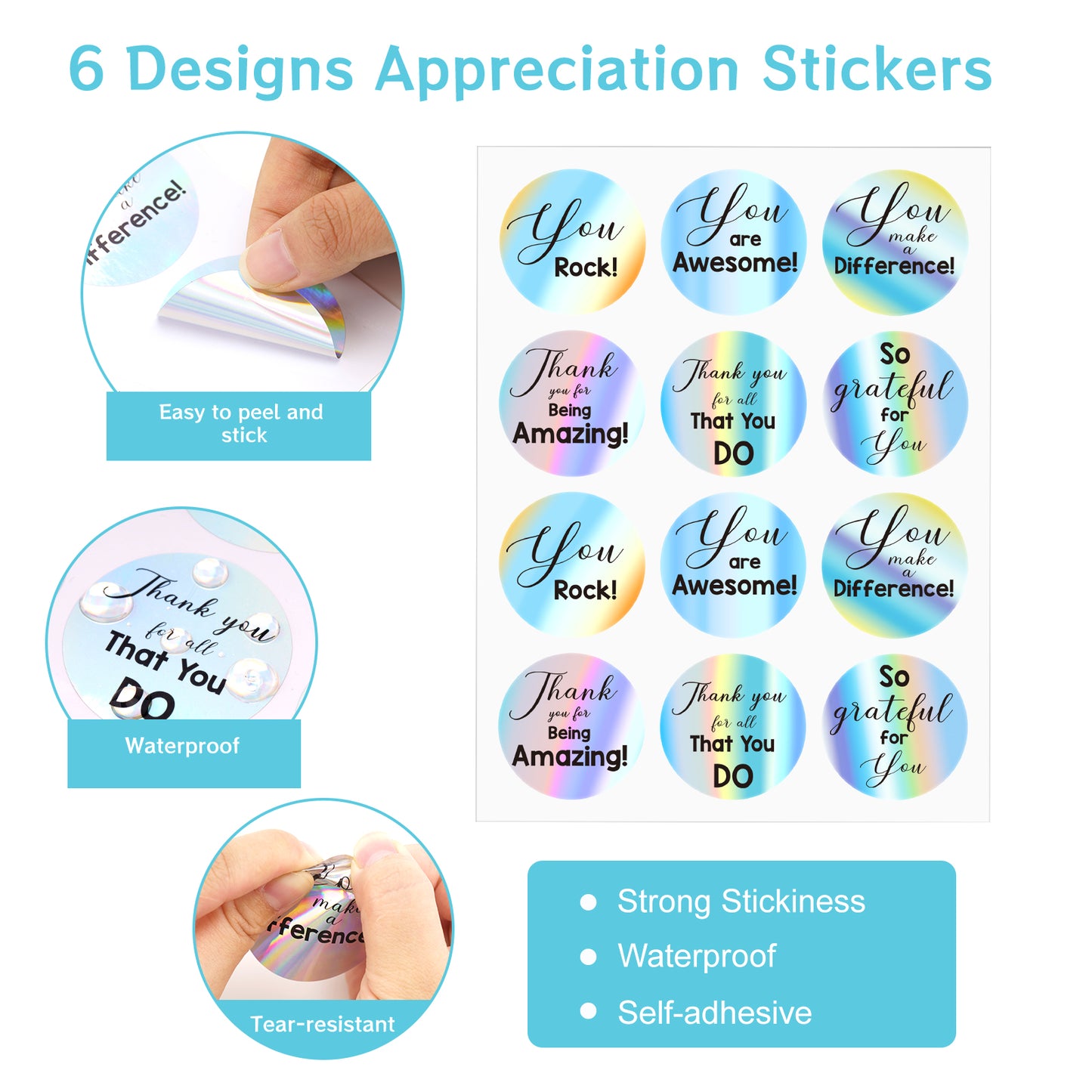 G2PLUS Appreciation Thank You Stickers, 120PCS Holographic Silver Thank You Stickers, You are Awesome Stickers, 2'' Kudos Stickers for Students Volunteers Employees Nurses (6 Difference Designs)