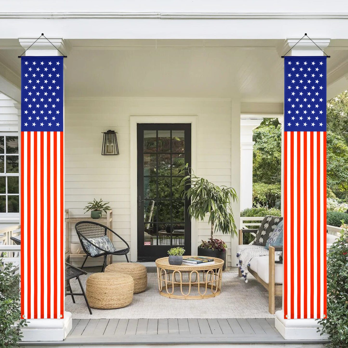 G2PLUS American Flag Door Banner, 12x71 Inches Independence Day Indoor and Outdoor Hanging American Flag Banners, Patriotic Star and Stripes Decor for Memorial Day, 4Th of July (2 PCS)