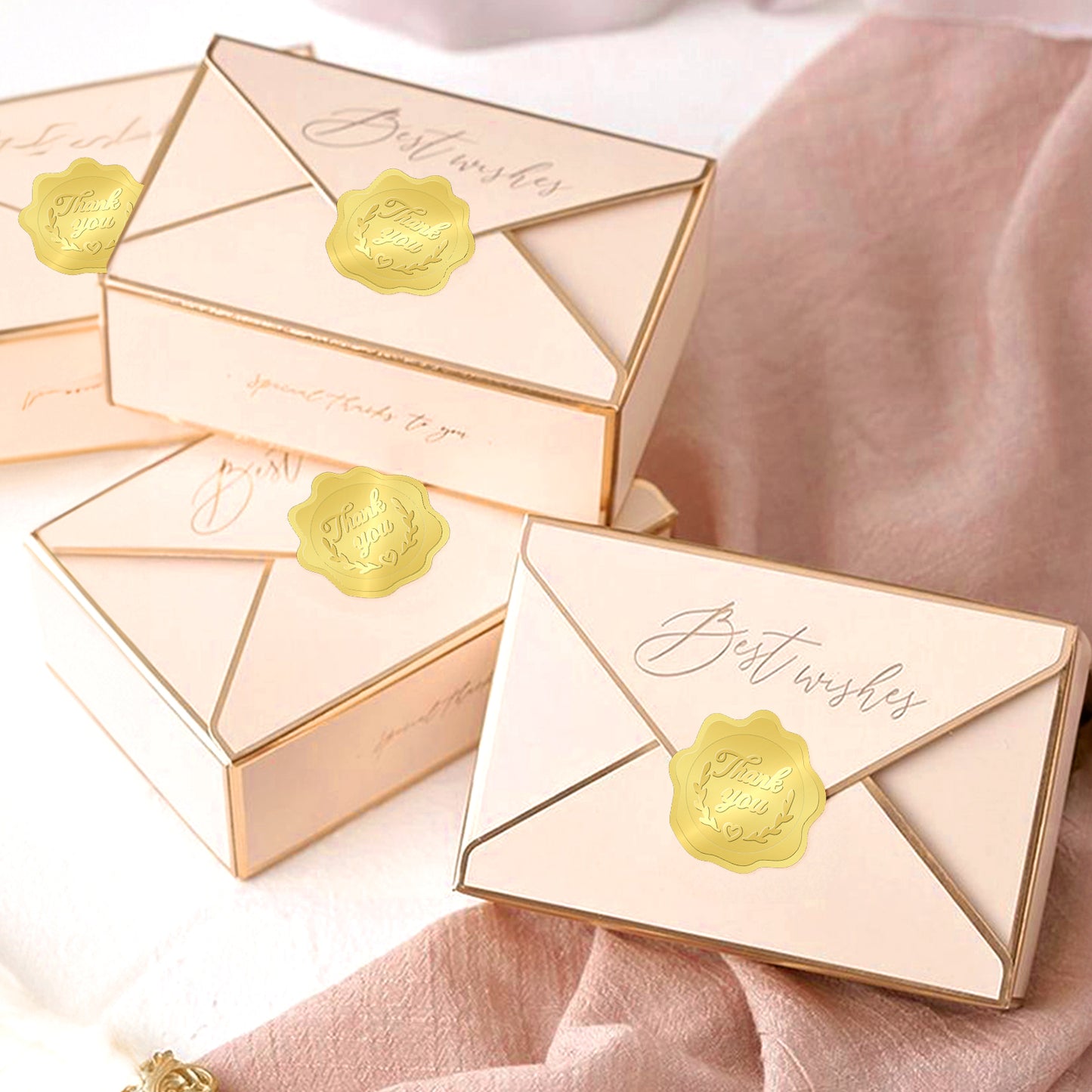 G2PLUS 300PCS Embossed Gold Foil Stickers, Gold Thank You Embossed Stickers, Gold Embossed Wax Seal Looking Heart Envelope Seals, Thank You Stickers for Wedding, Birthday, Baby Shower Party Favors