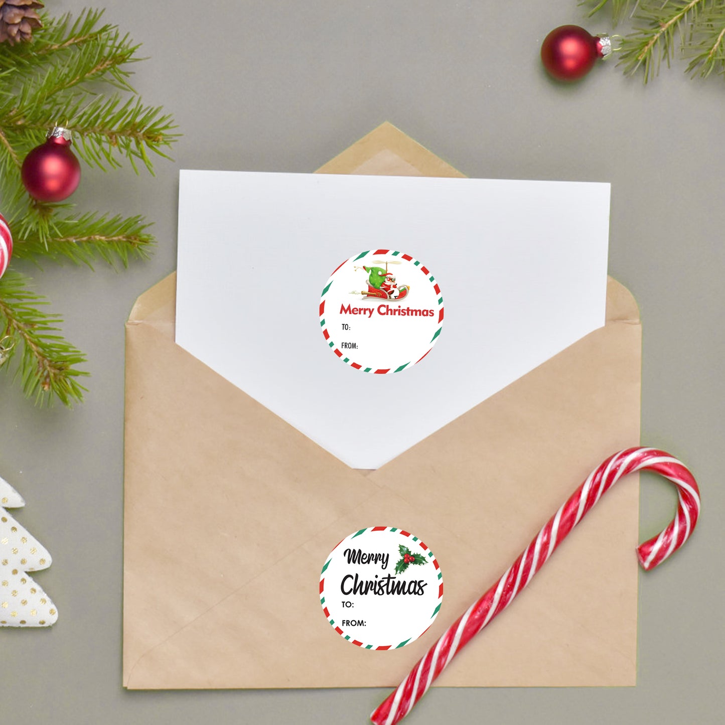G2PLUS 120PCS Merry Christmas Stickers, 2'' Round Christmas Gift Name Stickers, Christmas Tree Gift Stickers, Self-Adhesive Christmas Labels, Santa Claus Gift Tags Stickers for Cards Envelope Seals