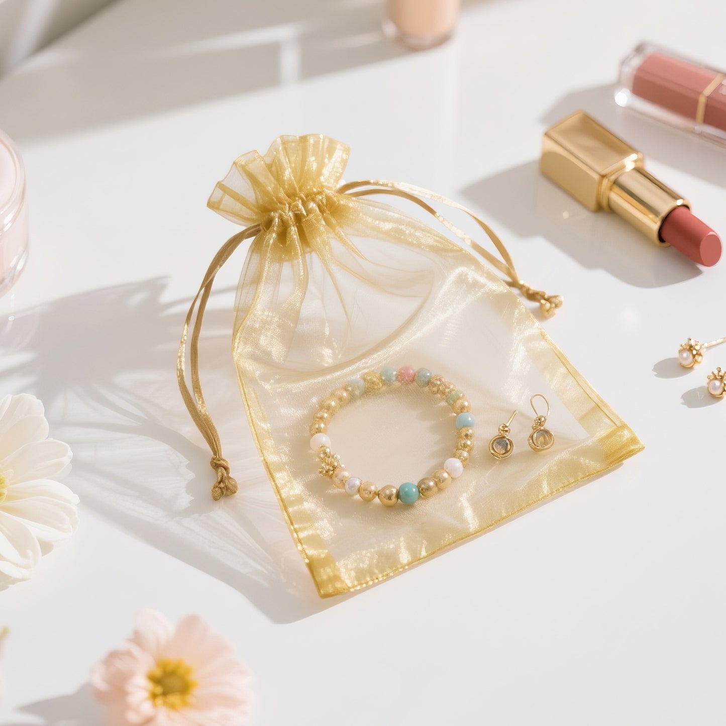 G2PLUS 30PCS Gold Oragnza Bags 4x6 In - Drawstring Organza Bags, Sheer Mesh Jewelry Pouches, Candy Gift Wrap Pouches for Christmas, Birthday, Wedding Party Favors