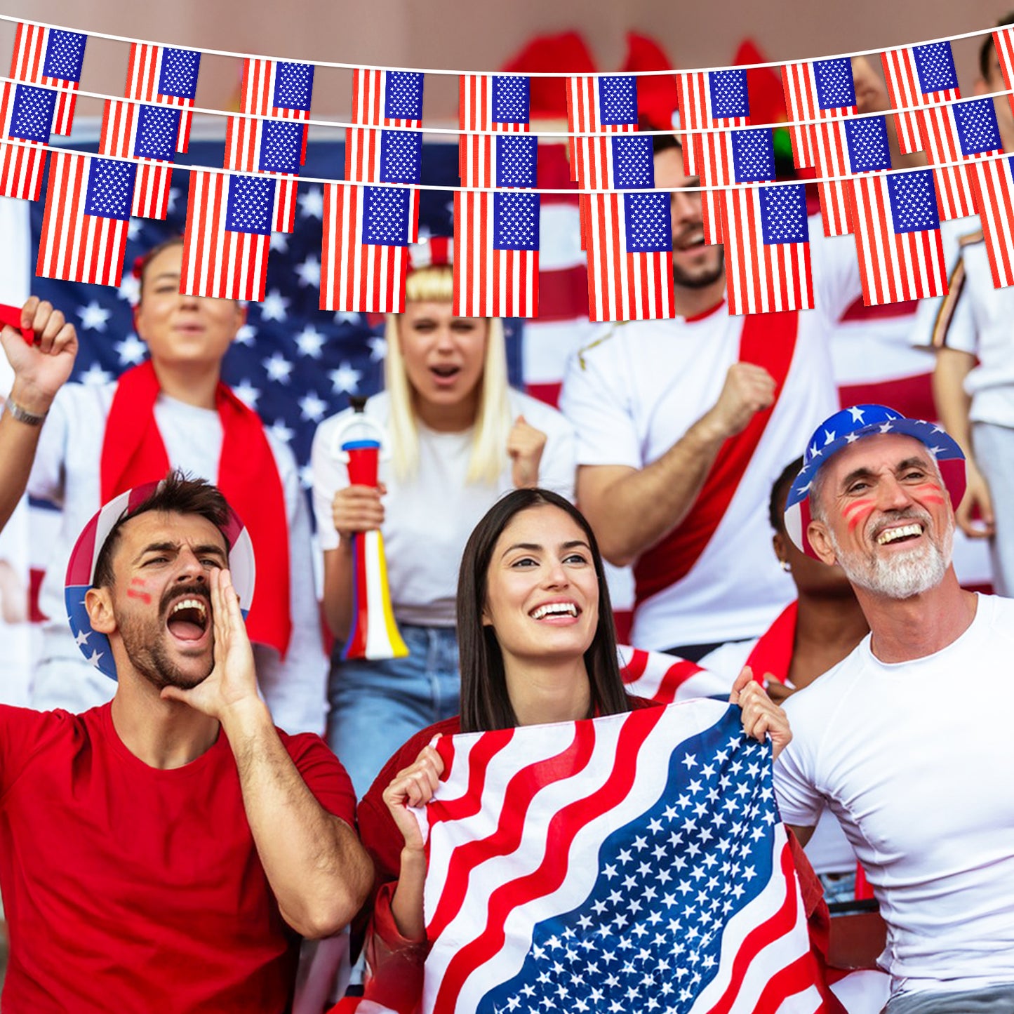 G2PLUS American Flags Banner, 36 Feet USA String Pennant Flag, 4th of July Pennant Banner Bunting for Patriotic Events, Classroom, Bars, Sports, Independence Day Indoor Outdoor Decoration