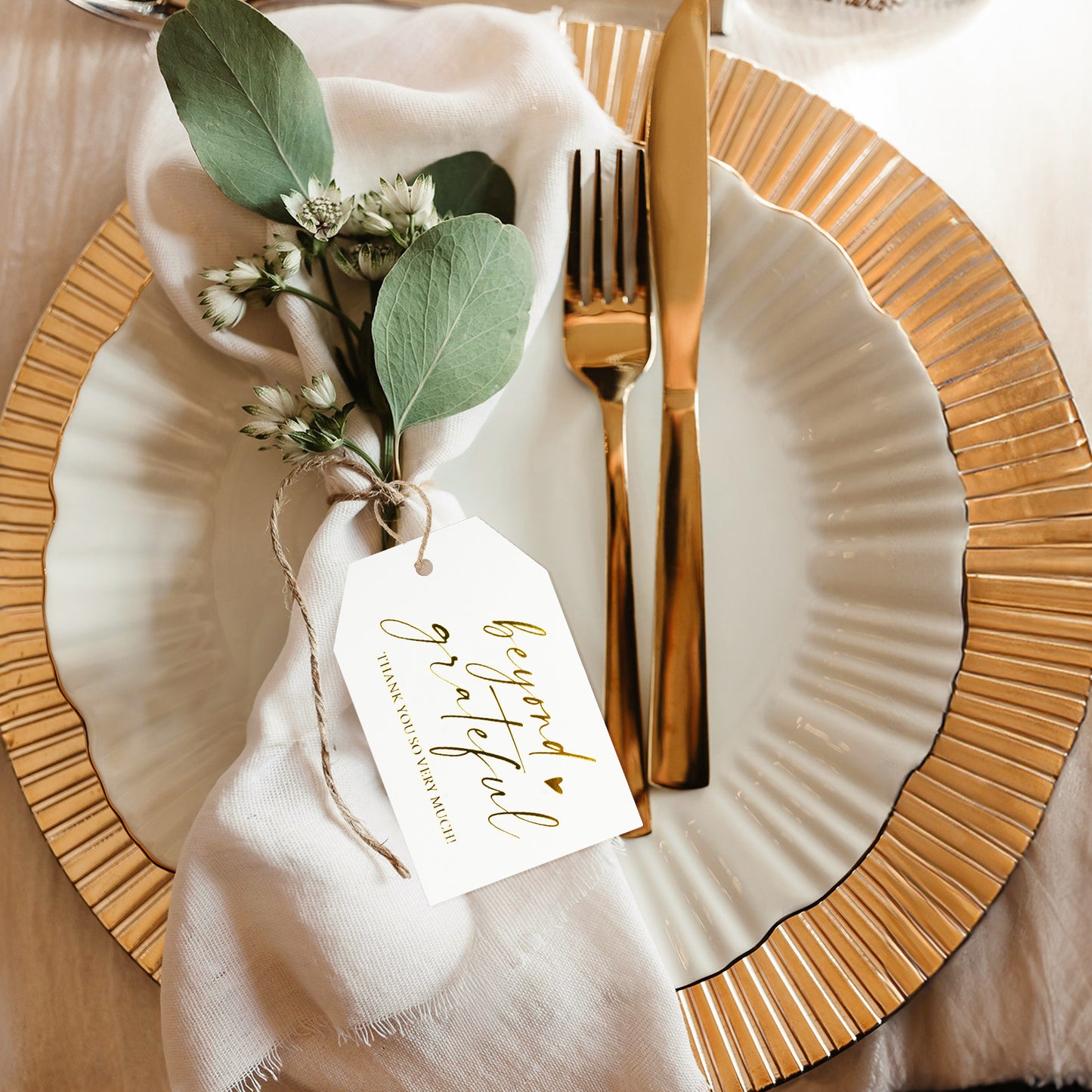 G2PLUS Thank You Gift Tags, Beyond Grateful Tags, 50PCS Thank You So Very Much Tags, Gold Foil Thank You Tags with String for Wedding, Baby Shower, Birthday, Fall Holiday Party Favors (3''x2'')