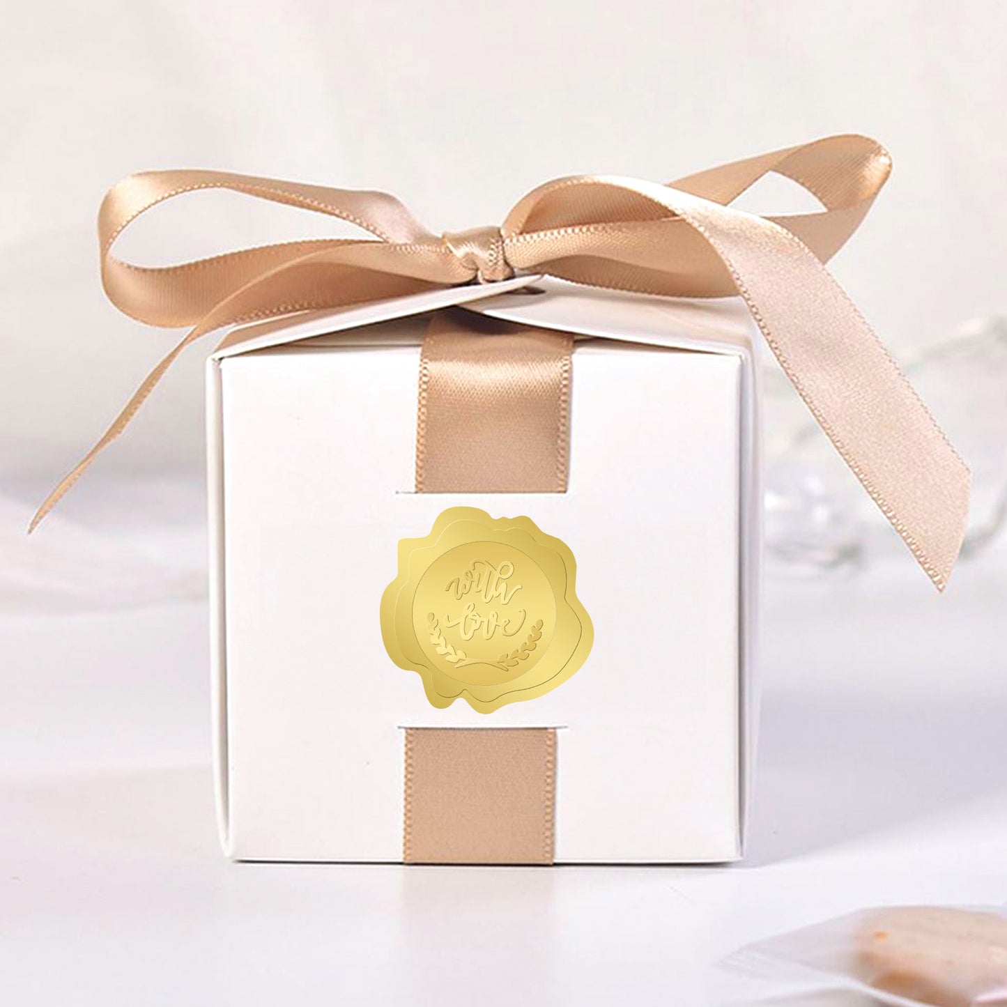 G2PLUS 300PCS Wedding Embossed Stickers, Embossed with Love Stickers, Embossed Gold Foil Stickers, Gold Embossed Wax Seal Looking Envelope Seals for Wedding, Birthday, Baby Shower Party Favors