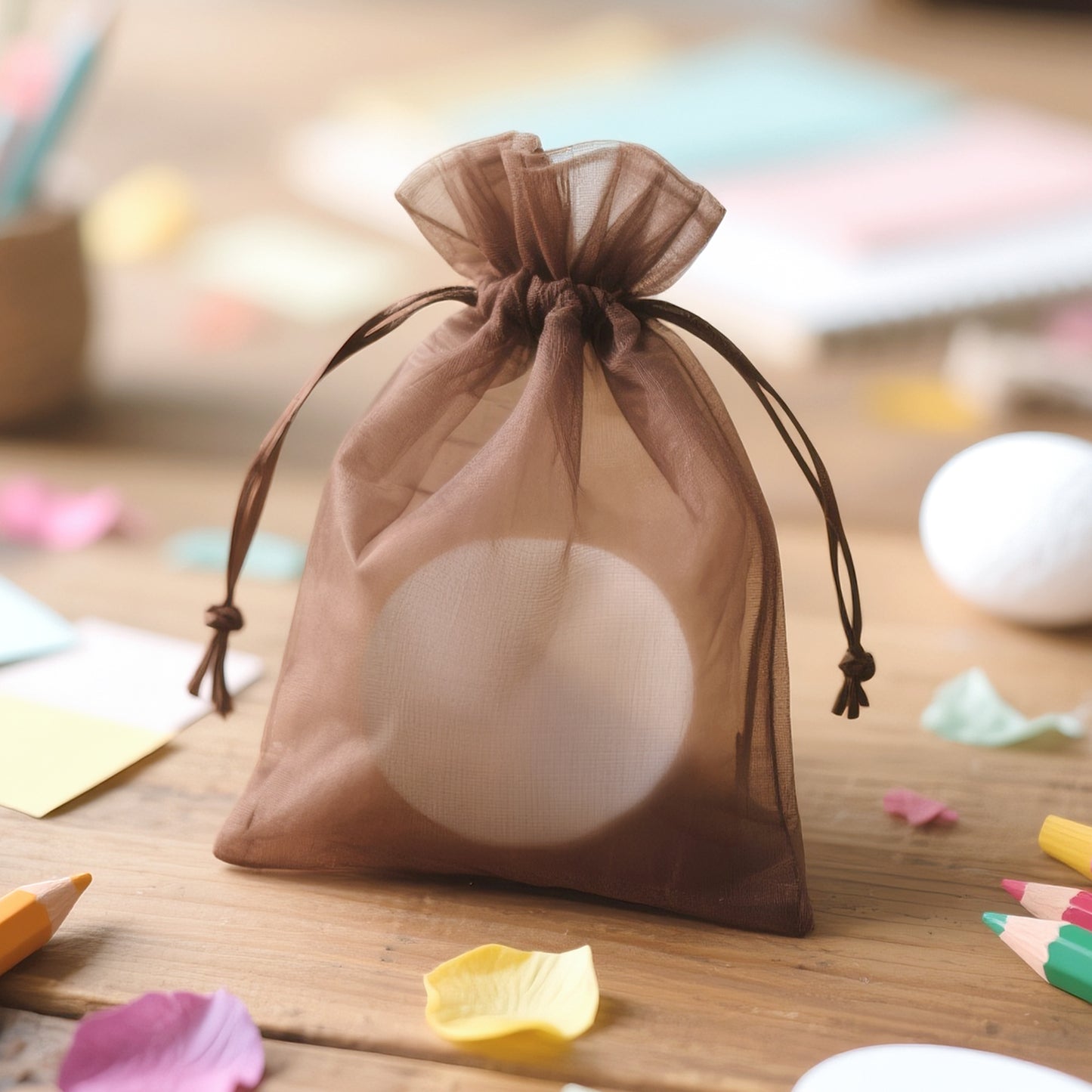 G2PLUS Brown Organza Bags 4x6 In - 100PCS Drawstring Organza Bags, Sheer Mesh Jewelry Pouches, Candy Gift Wrap Pouch for Halloween, Christmas, Wedding Party Favors