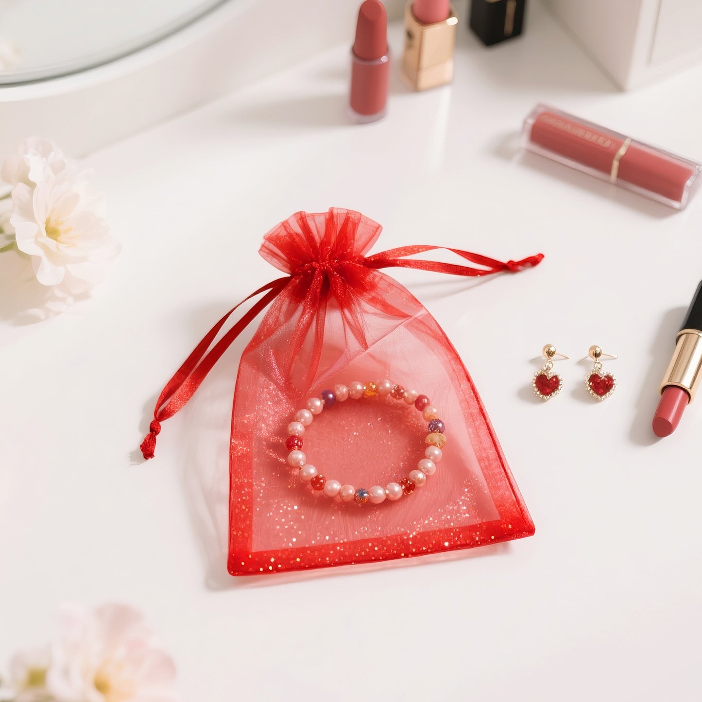 G2PLUS 30PCS Red Oragnza Bags 4x6 In - Drawstring Organza Bags, Sheer Mesh Jewelry Pouches, Candy Gift Wrap Pouches for Christmas, Valentine's Day, Wedding Party Favors