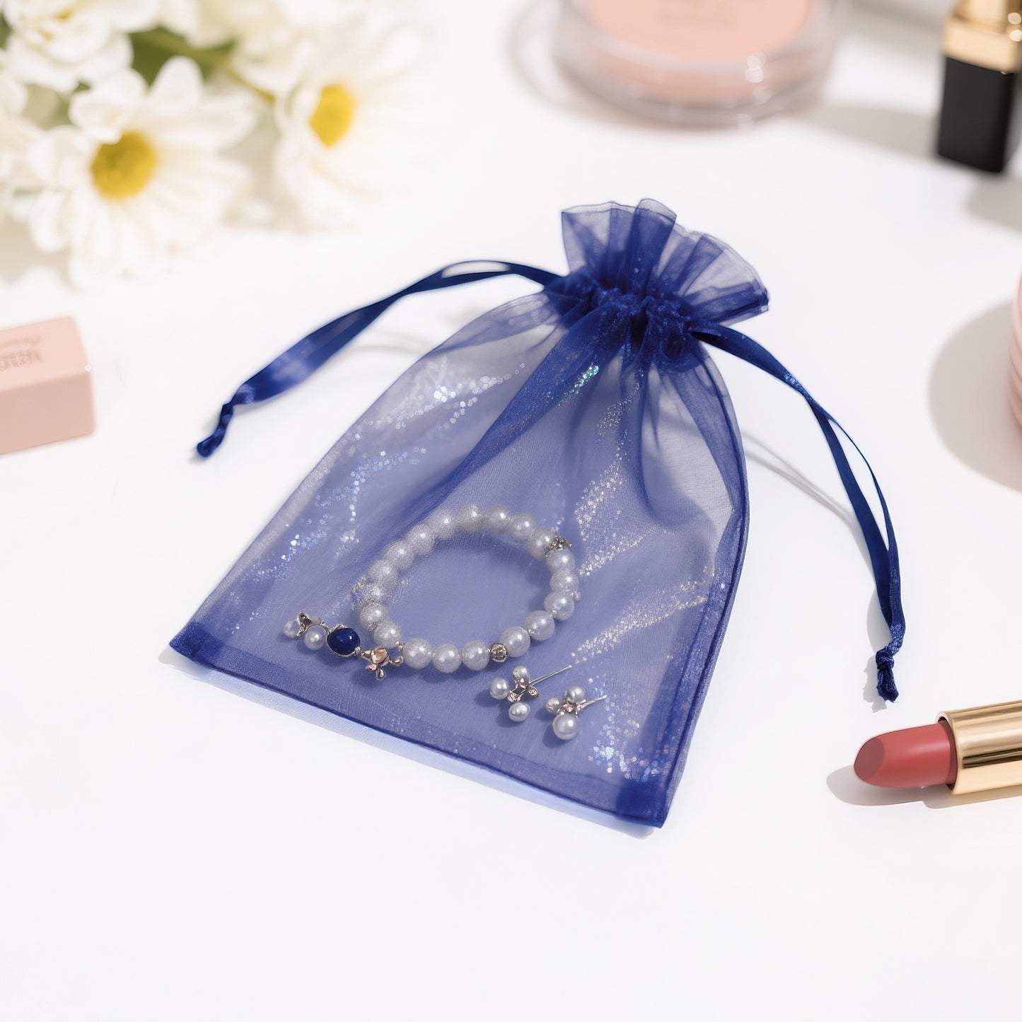 G2PLUS 30PCS Drawstring Organza Bags - Navy Blue Oragnza Bags 4x6 In, Sheer Mesh Jewelry Pouches, Candy Gift Wrap Pouches for Christmas, Birthday, Wedding Party Favors