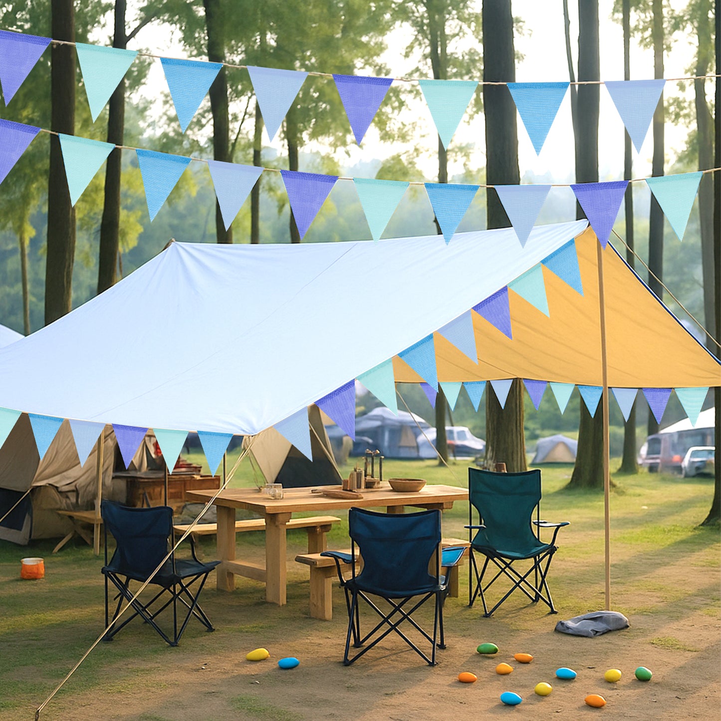 G2PLUS Pre-Strung Burlap Pennant Banner, 39Ft Blue Triangle Flag Bunting, 36pcs Pennant Banner Flags Garland for Birthday, Holidays and Theme Party Decorations