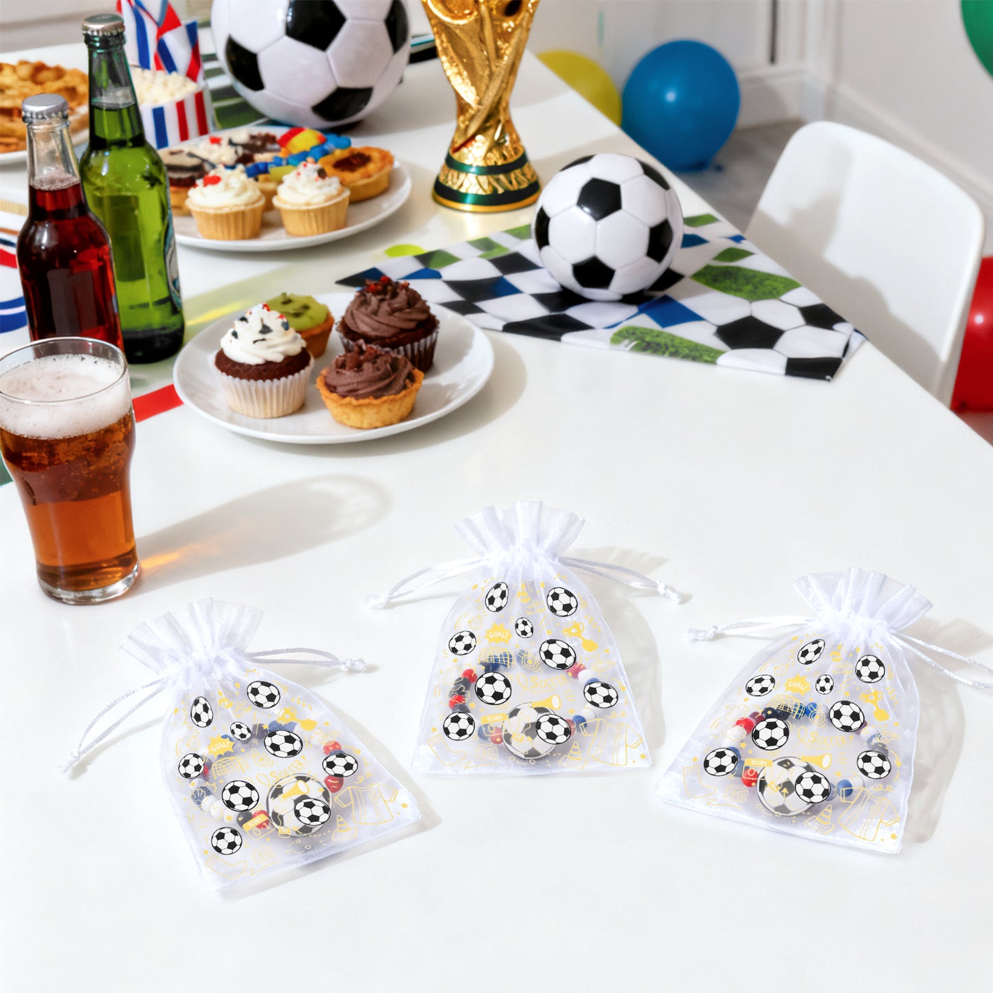 G2PLUS 30Pcs Soccer Organza Gift Bags 4x6 Inches, Drawstring Soccer Favor Bags, Sheer Mesh Pouches for Candy Treats, Kids Sports Birthday Party Favors, Team Gifts, Sports Game Events