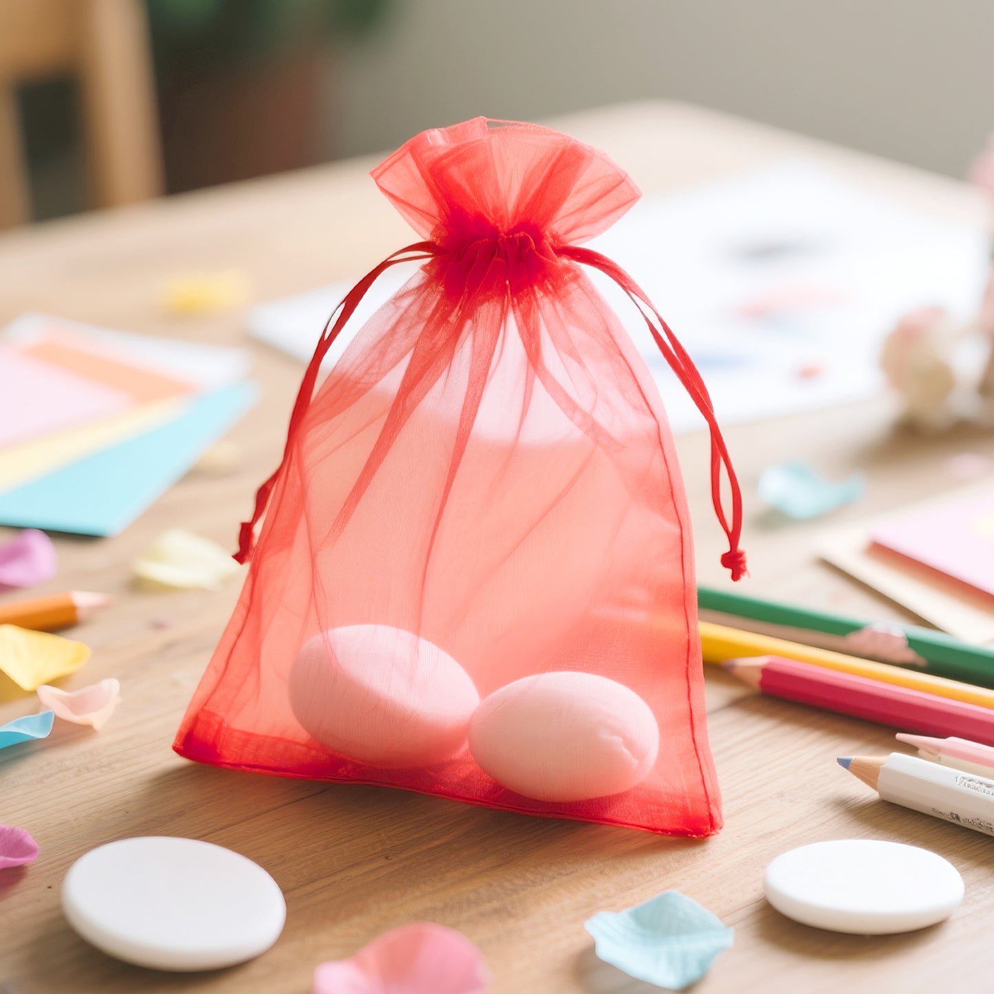 G2PLUS 25PCS Red Drawstring Organza Bags 5x7 inches - Christmas Organza Bags, Candy Gift Wrap Pouches for Christmas, Baby Shower, Wedding Party Favors