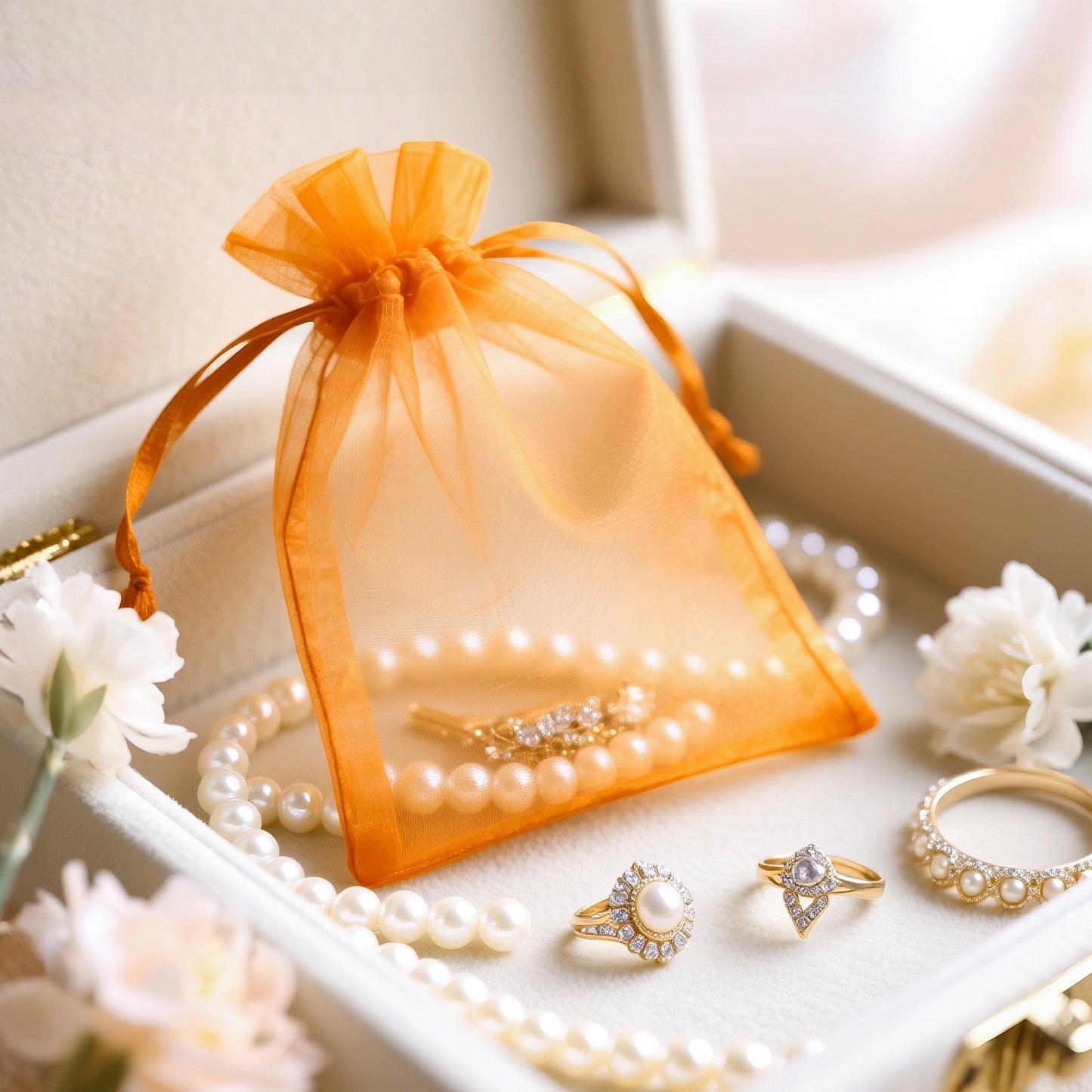 G2PLUS Orange Organza Bags 4x6 In - 100PCS Drawstring Organza Bags, Sheer Mesh Jewelry Pouches, Halloween Goodie Candy Treat Bag for Christmas, Thanksgiving, Wedding Party Favors