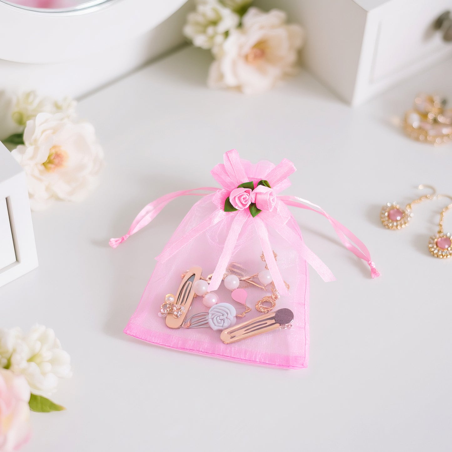 G2PLUS 30Pcs Rose Organza Bags 4x6 Inch-Pink Wedding Favor Bags, Sheer Mesh Jewelry Pouches with Drawstring for Bridal Shower, Baby Shower, Valentine's Day Party Favors