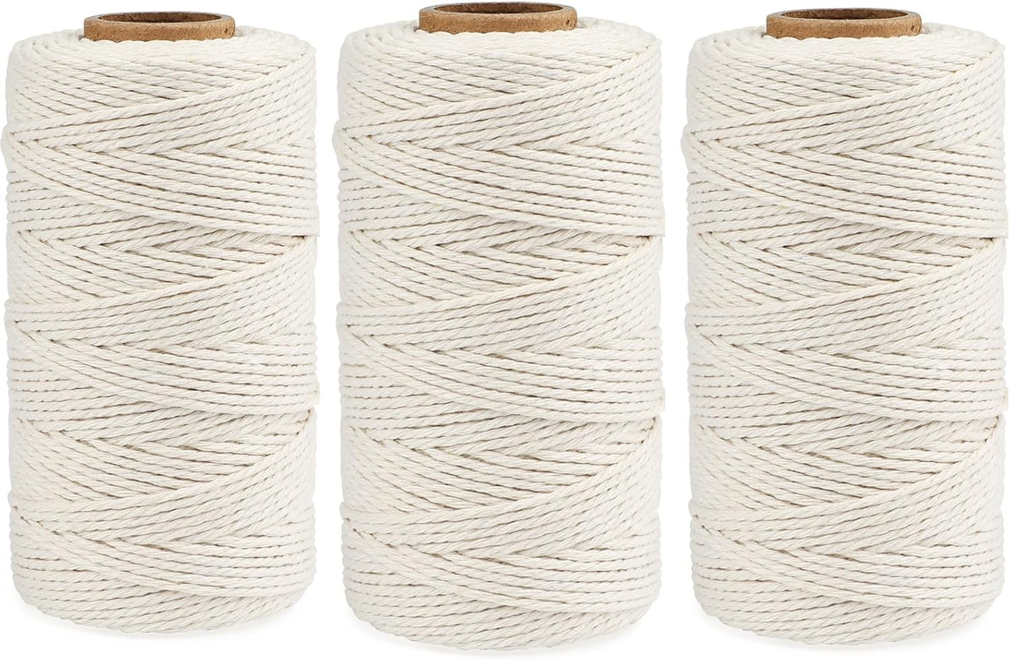 G2PLUS 3x100M Beige Cotton String Twine -2MM Craft Cotton Cord - 3Ply Cotton Butchers Thread Twine Perfect for Cooking, DIY Crafts and Handmade