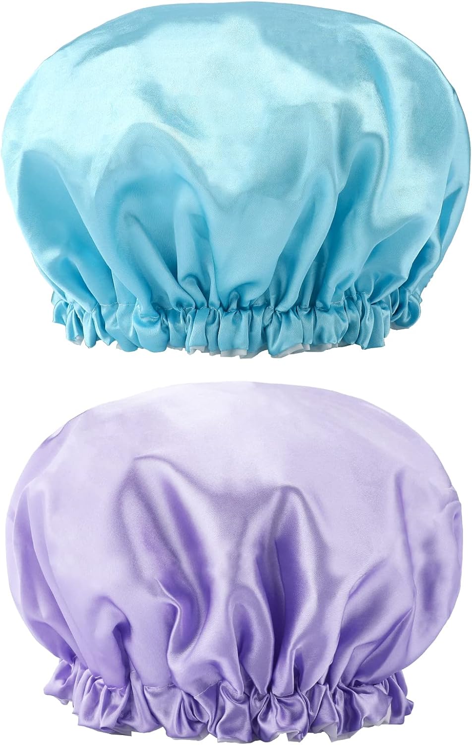 G2PLUS 32CM Large Shower Caps, 2PCS Reusable Bath Caps for Women, Elastic Shower Hats for Long Hair, Double Layers Bath Hats for Adults Long Hair