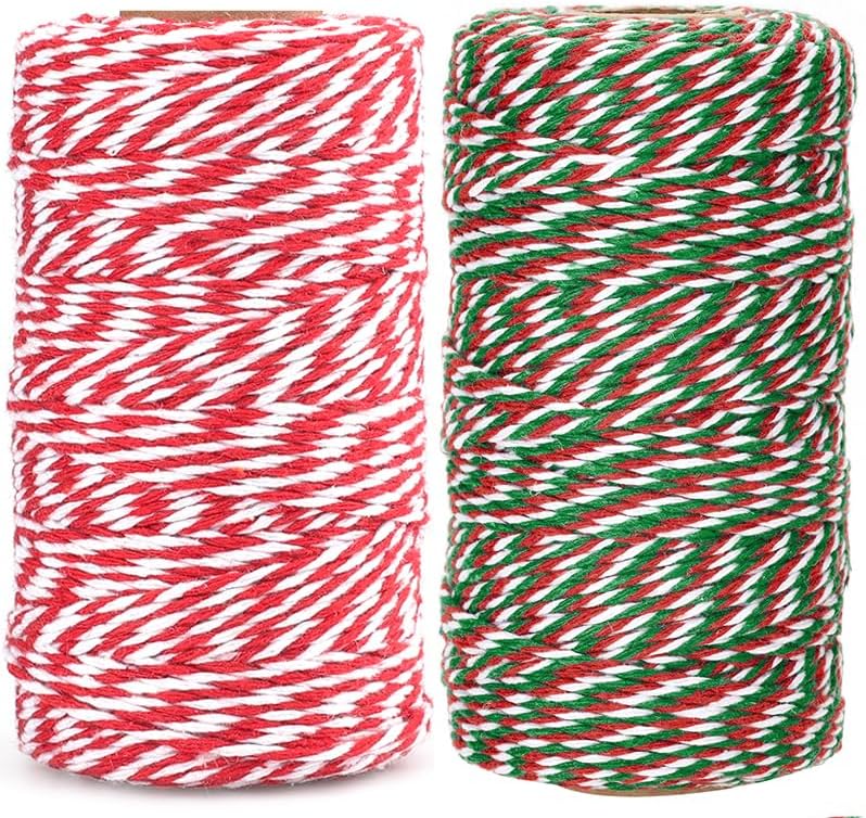 G2PLUS Christmas Coloured String Twine, 200M Green and Red String Twine, 2MM Gift Wrapping String, Craft Cotton Thread Durable Twine for Baking, Butchers, DIY Crafts and Handmade Arts