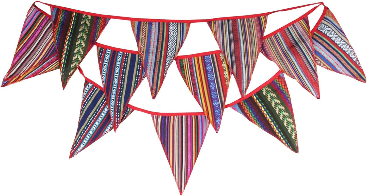 G2PLUS Boho Fabric Bunting Banner - 3.3M Bohemian Outdoor Garland - Summer Cotton Bunting with 12PCS Double Side Pannants for Decorating Children's room, Camping Trips