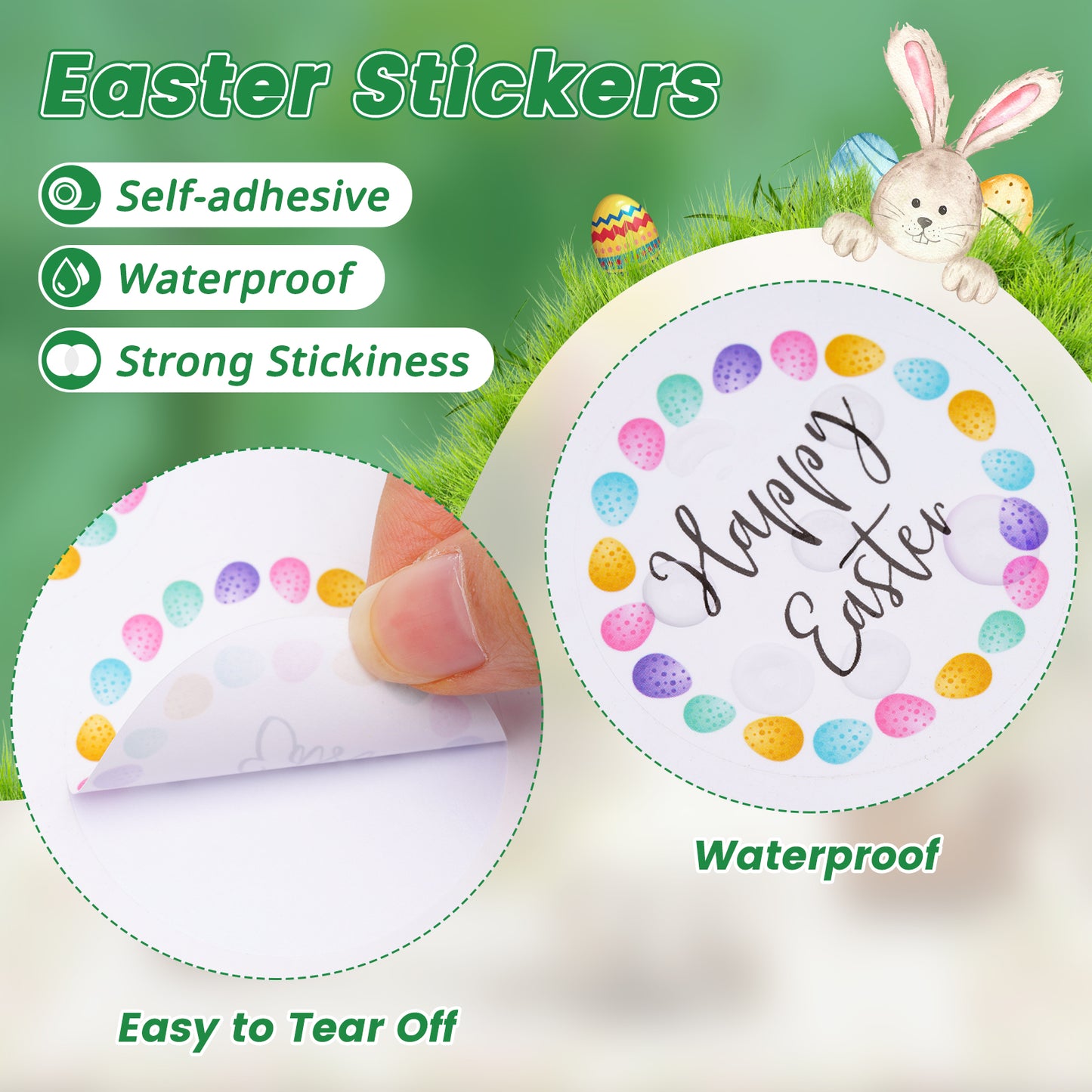 G2PLUS Easter Gift Stickers, 120Pcs Happy Easter Stickers, 2" Round Easter Eggs Labels Stickers, Personalized Easter Decoration Stickers for Gift Wrap, Easter Party, Candy Bags