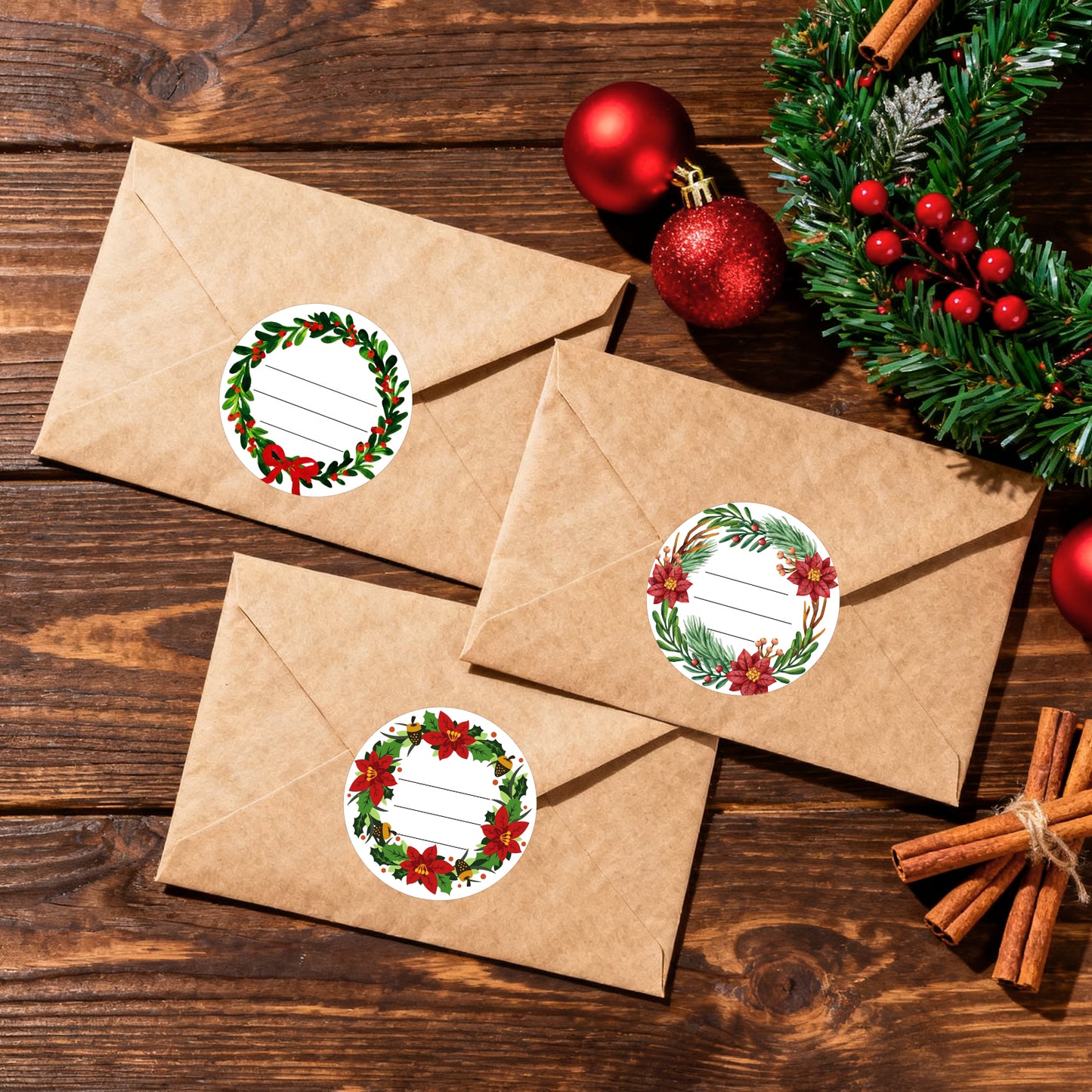 G2PLUS 120Pcs Christmas Gift Stickers - 2 Inch Round Writable Self-Adhesive Stickers, Christmas Holiday Wreath Labels for Gift Wrapping, Party Favors, DIY Crafts