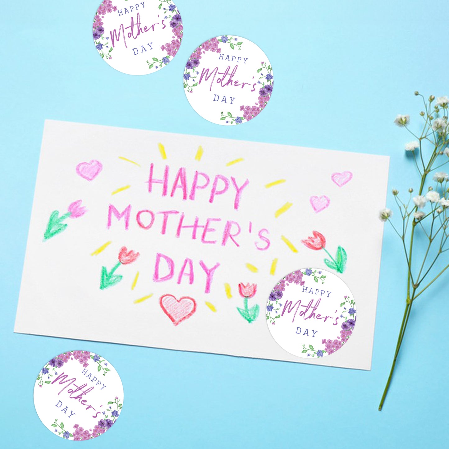 G2PLUS Mother's Day Stickers, 60PCS Happy Mother's Day Gift Stickers, 2'' Purple Mother's Day Label Sticker, Floral Gift Stickers for Mother's Day, Mom's Birthday Gift Wrap, Gift Cards, Party Favors