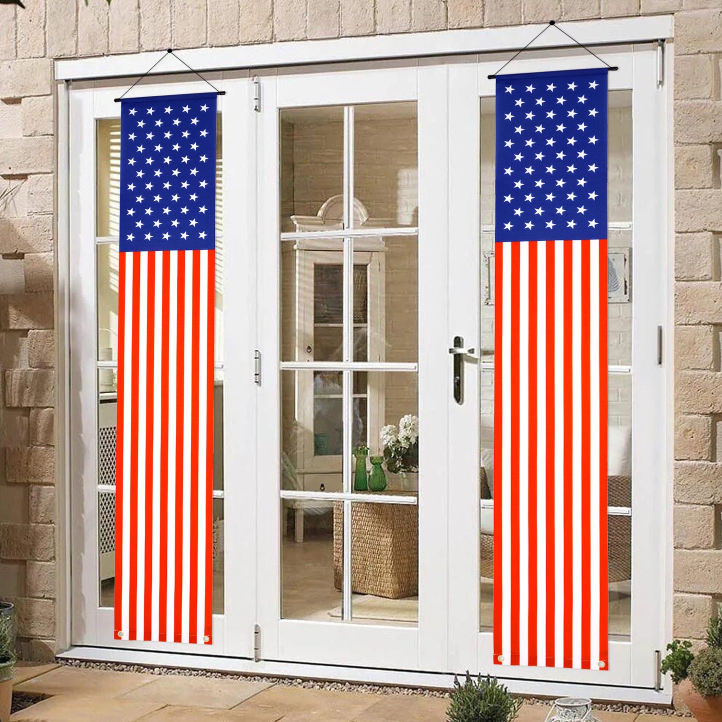 G2PLUS American Flag Door Banner, 12x71 Inches Independence Day Indoor and Outdoor Hanging American Flag Banners, Patriotic Star and Stripes Decor for Memorial Day, 4Th of July (2 PCS)