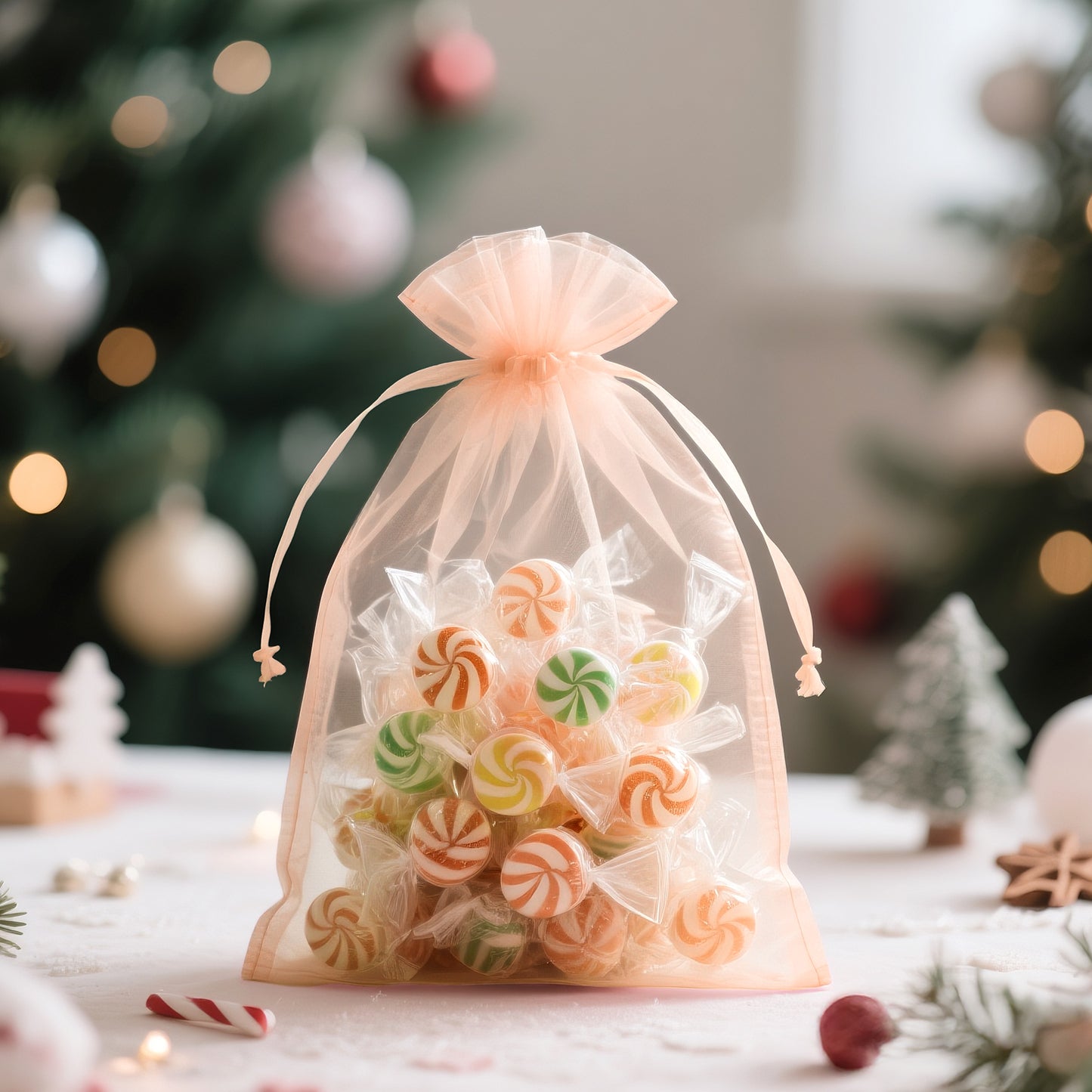 G2PLUS 25PCS Peach Organza Bags 5x7 inches - Sheer Mesh Jewelry Pouches, Organza Gift Bags with Drawstring for Candy, Jewelry, Wedding Party Favors