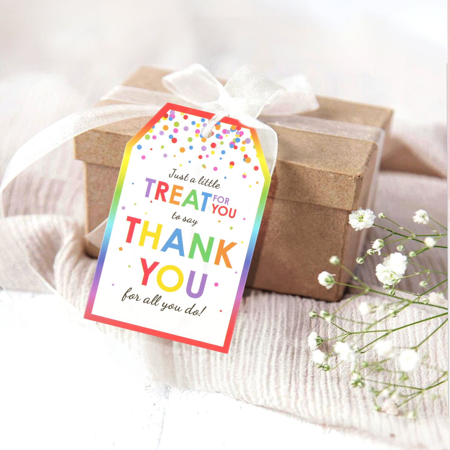 G2PLUS Thank You Tags, 50PCS Thank You for All You Do Tags, Colorful Dots Treat Thank You Tags, Thank You Paper Gift Tags with String for Gift Wrapping, Gift Bags, Party Favors (2''x3'')