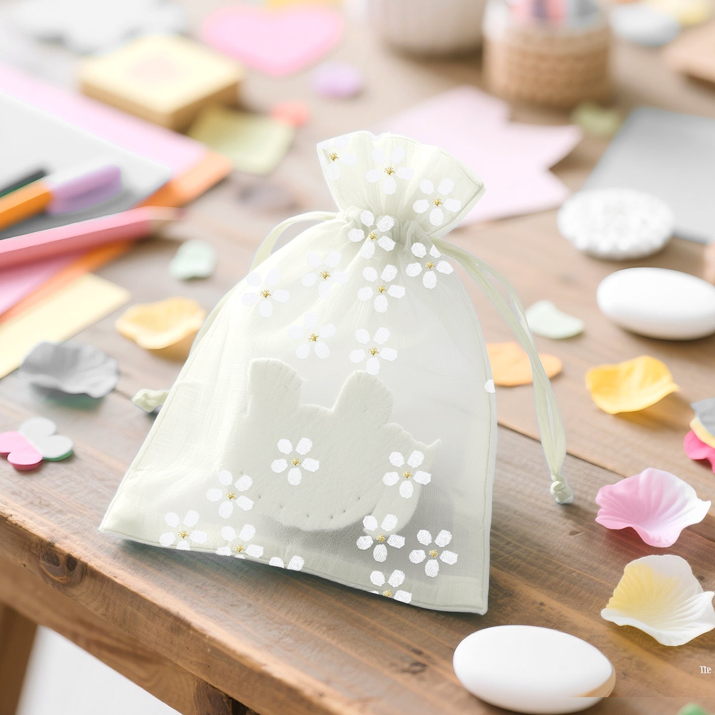 G2PLUS 30Pcs Ivory Organza Bags - 4x6 In Sheer Mesh Jewelry Pouches, Daisy Drawstring Organza Bags for Wedding, Baby Shower, Party Favors, Christmas
