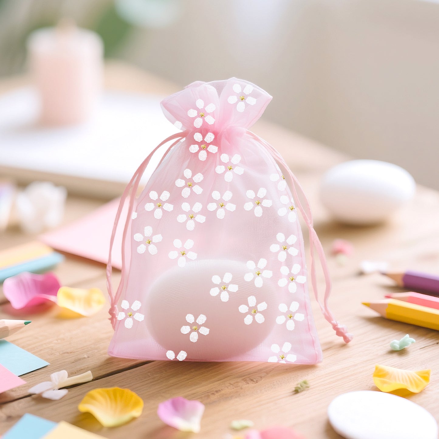 G2PLUS 30Pcs Pink Organza Bags - 4x6 In Sheer Mesh Jewelry Pouches, Daisy Drawstring Organza Bags for Wedding, Baby Shower, Party Favors, Christmas
