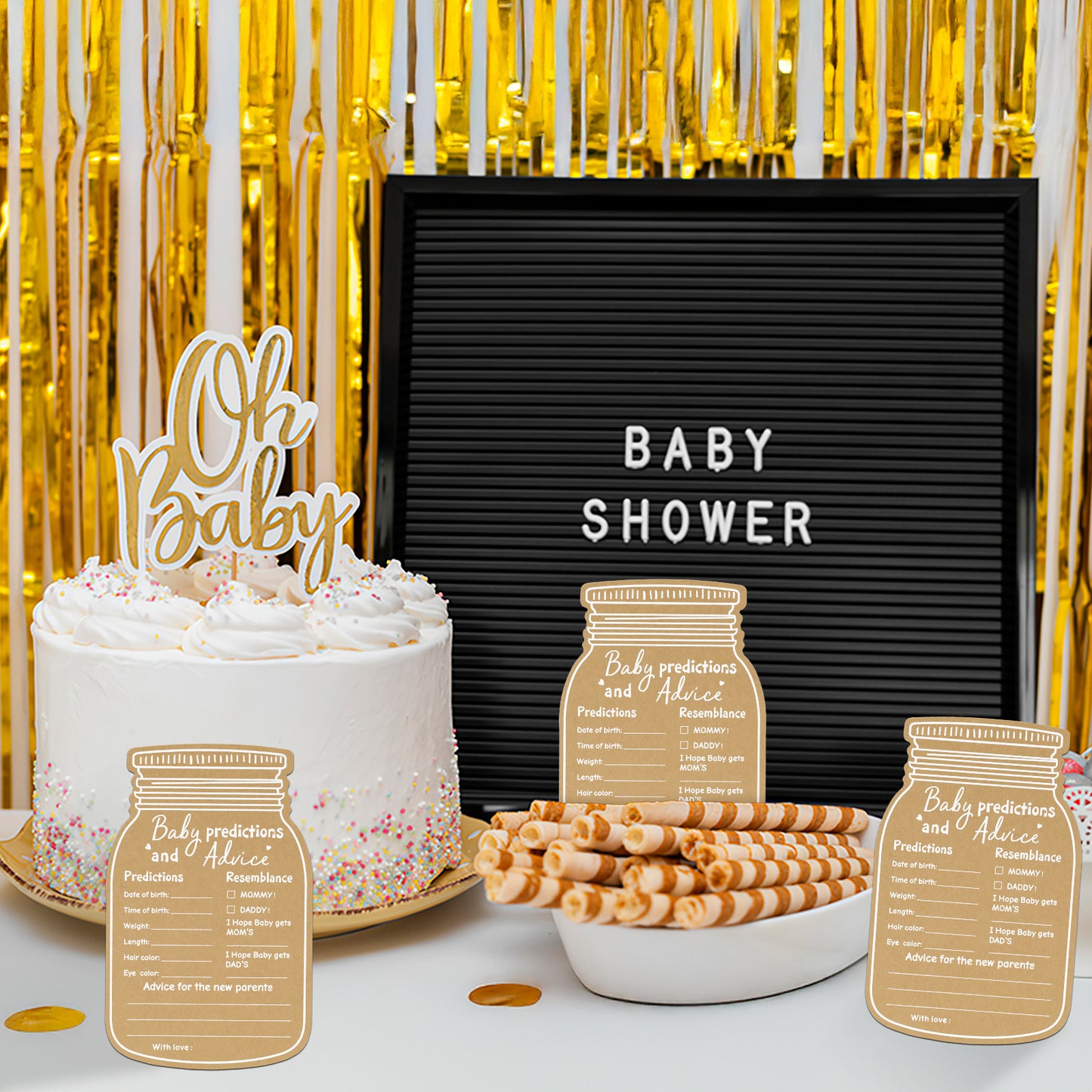 G2PLUS Baby Advice Cards, Mason Jar Baby Predictions and Advice Cards for Parents To Be, Wishes Card for New Parents, Gender Reveal Girls Boys Shower Game Party Decorations(4x6.3 in, kraft, white)