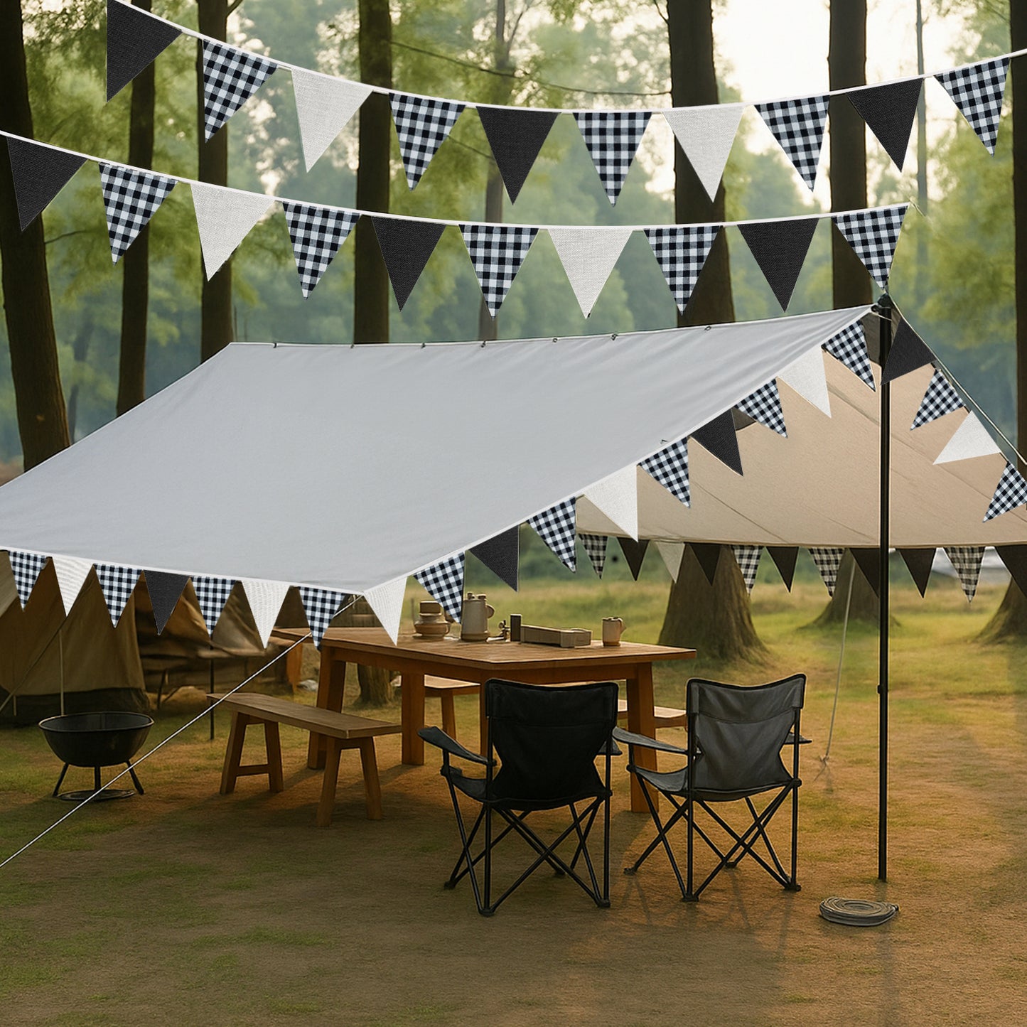 G2PLUS Black and White Checkered Banner, 32Ft Black Pennant Banner Garland, Party Decorations Triangular Bunting Garland for Xmas, Wedding, Game Day, Birthday, Graduation & Outdoor Celebrations