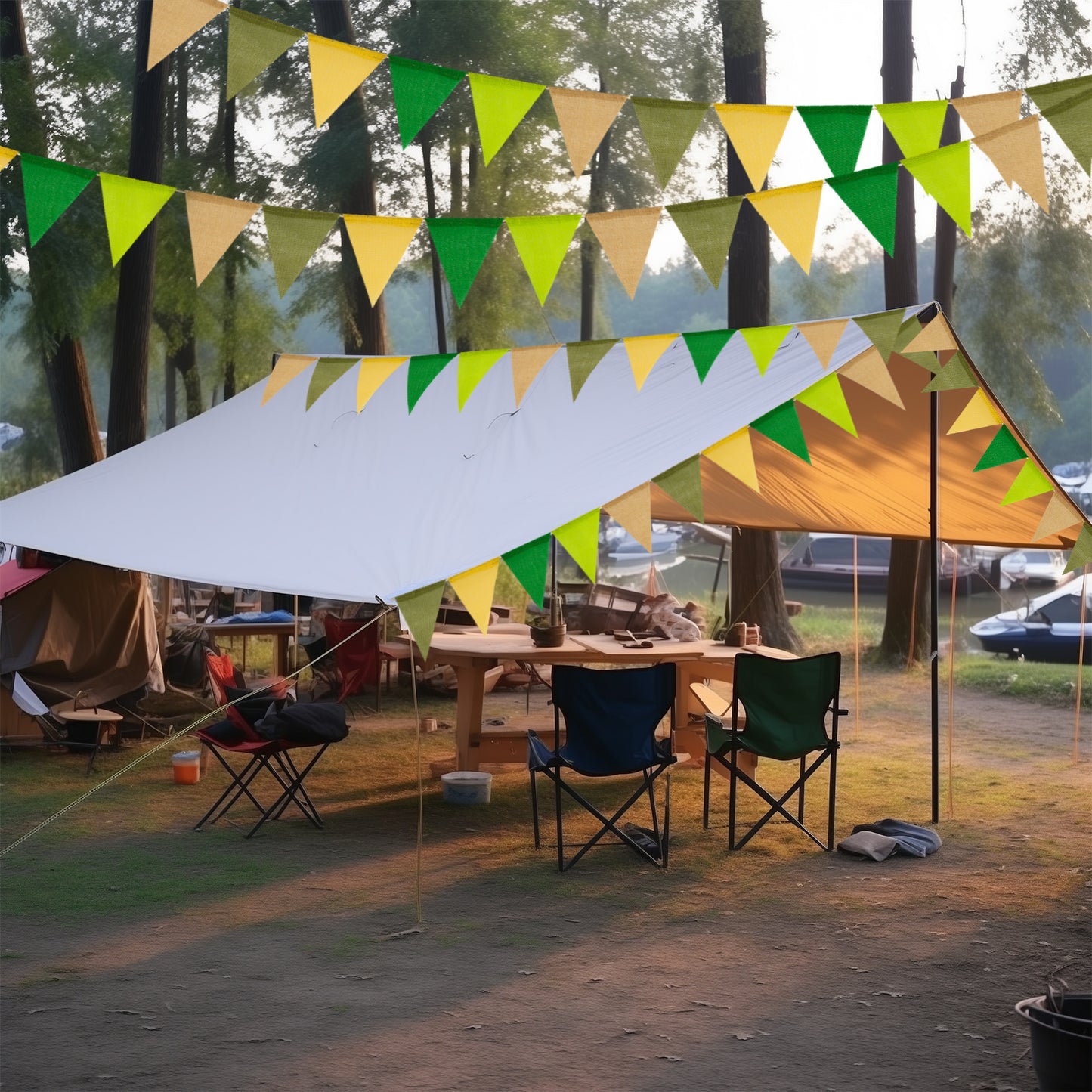 G2PLUS Pre-Strung Burlap Pennant Banners, 39Ft Sage Green Fabric Triangle Flag Bunting, 36Pcs Pennant Banner Flags Garland for Birthday, Holidays and Theme Party Decorations