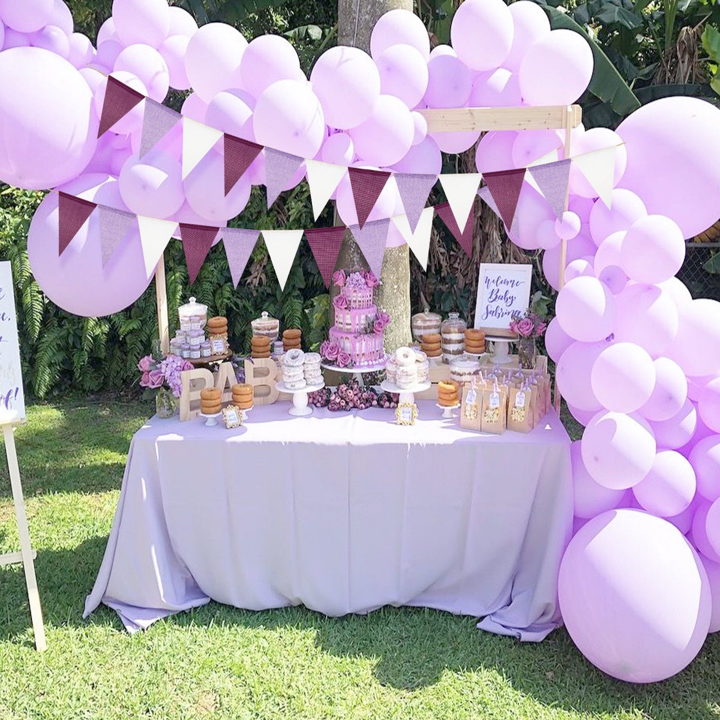 G2PLUS Pre-Strung Burlap Pennant Banners, 39Ft Purple Fabric Triangle Flag Bunting, 36Pcs Pennant Banner Flags Garland for Birthday, Wedding, Baby Shower and Theme Party Decorations
