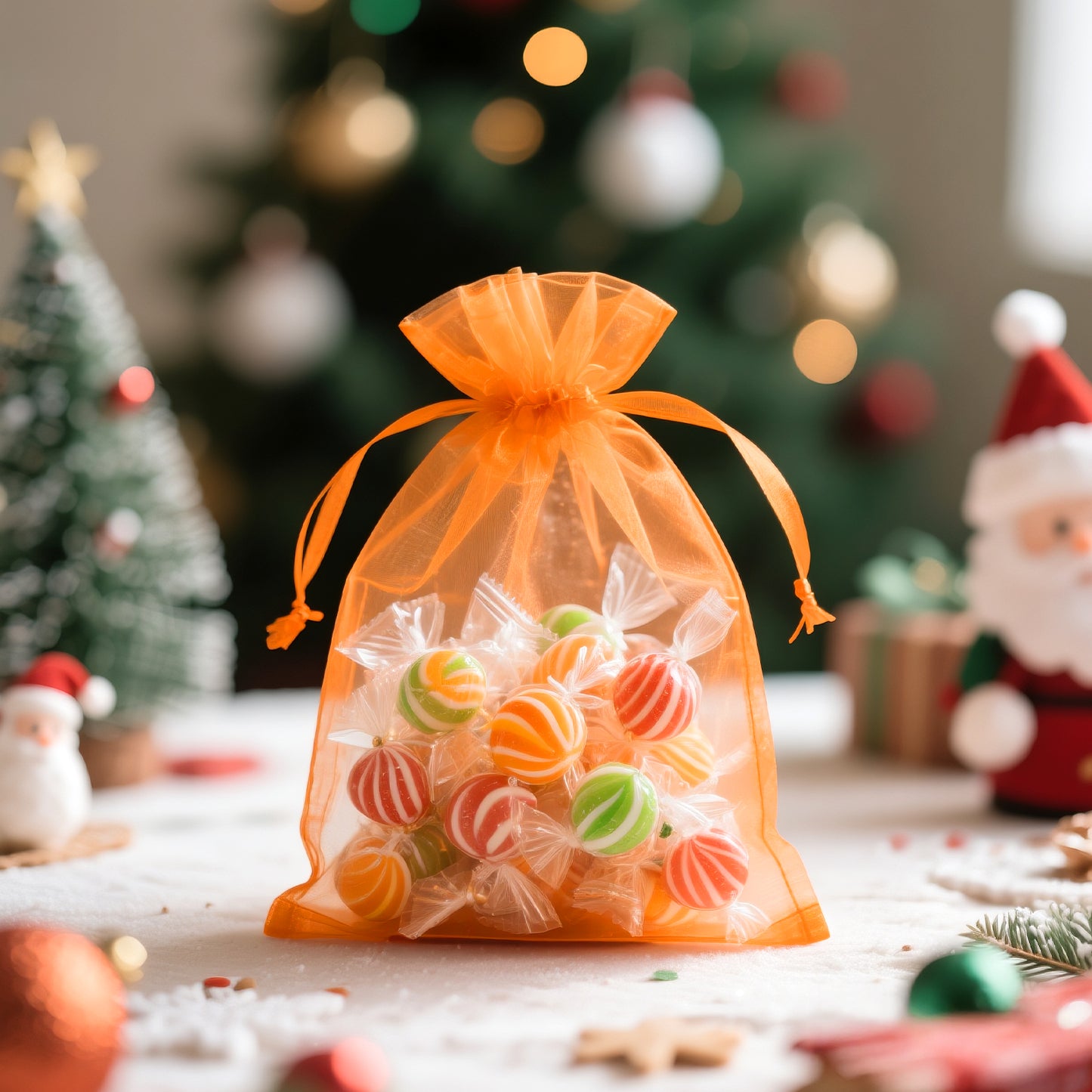 G2PLUS 25PCS Orange Organza Bags 5x7 inches - Sheer Mesh Jewelry Pouches, Organza Gift Bags with Drawstring for Candy, Jewelry, Wedding Party Favors