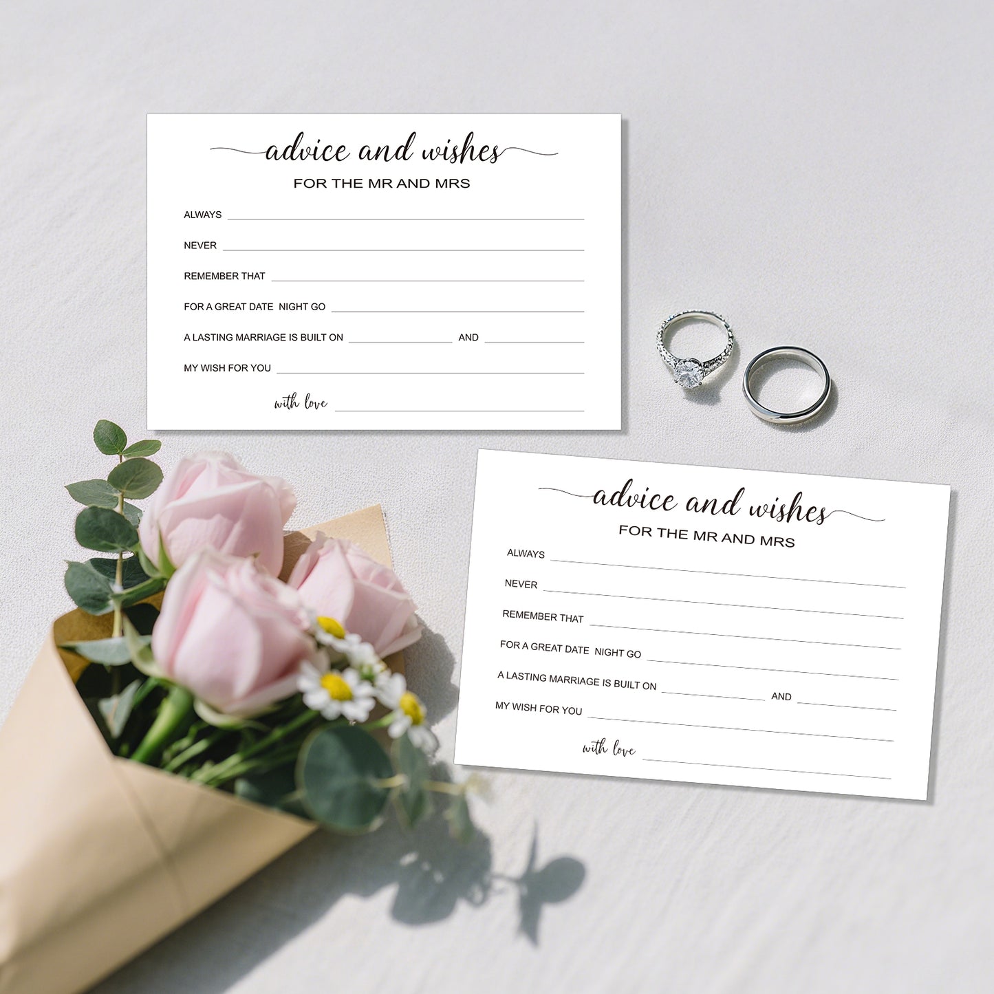 G2PLUS Advice and Wishes Cards - 50 Pcs Wedding Advice Cards for the Mr and Mrs, Bride and Groom, Newlyweds, 4x6 White Paper Mad Libs Card for Wedding, Engagement, Bridal Shower Party Games