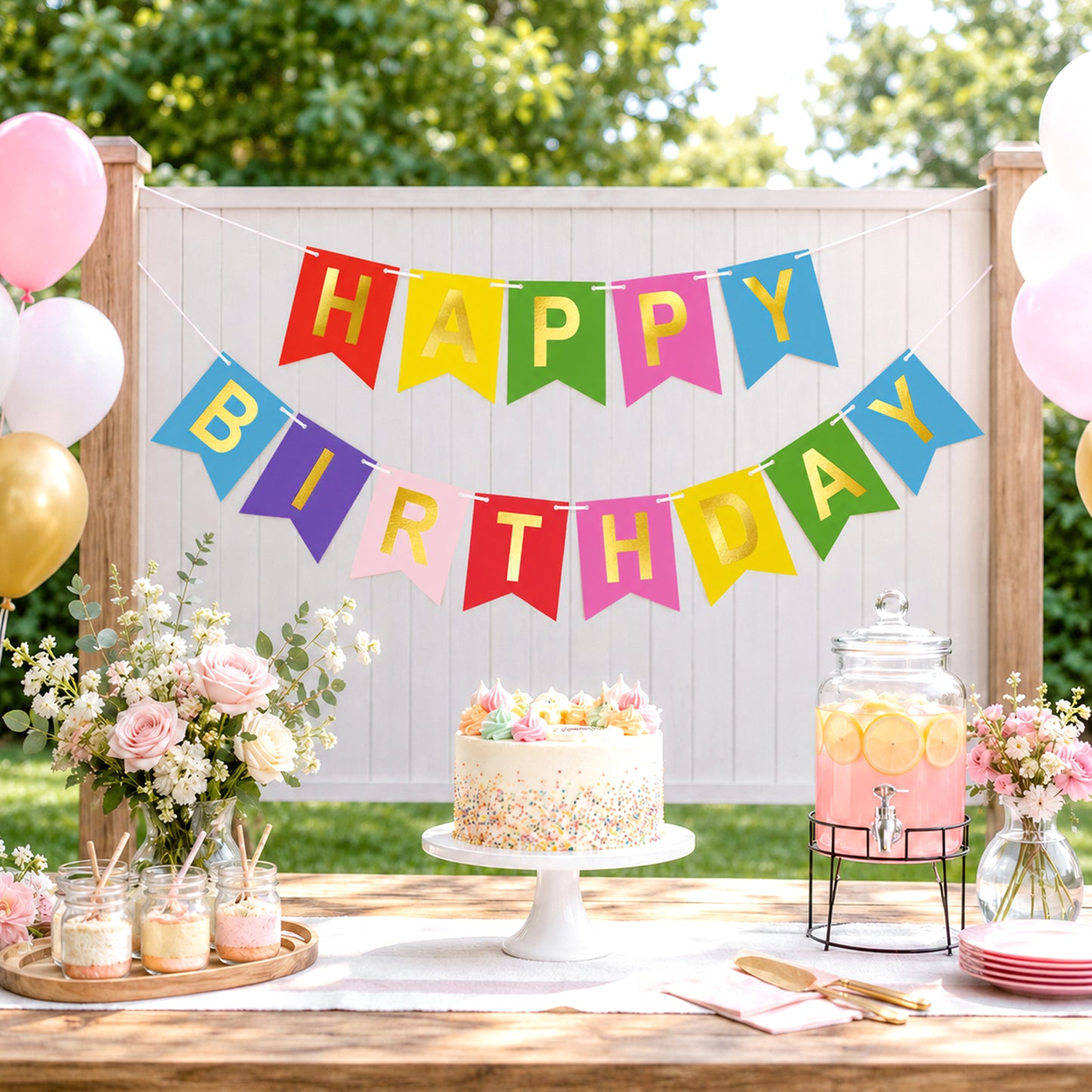 G2PLUS Pre-Strung Happy Birthday Banner Gold Corlorful: 16 x 20 cm Large No-DIY Birthday Banner for Kid's Birthday Party Decorations