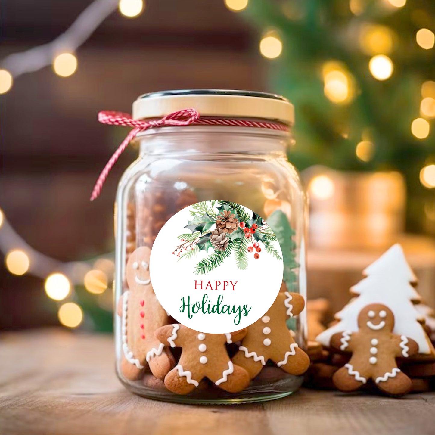 G2PLUS Happy Holiday Stickers, 120PCS Christmas Holiday Stickers, 2'' Round Holiday Gift Stickers, Holiday Season Gift Tag Stickers, Xmas Holly Berry Labels Winter Holiday Seasonal Envelope Seals