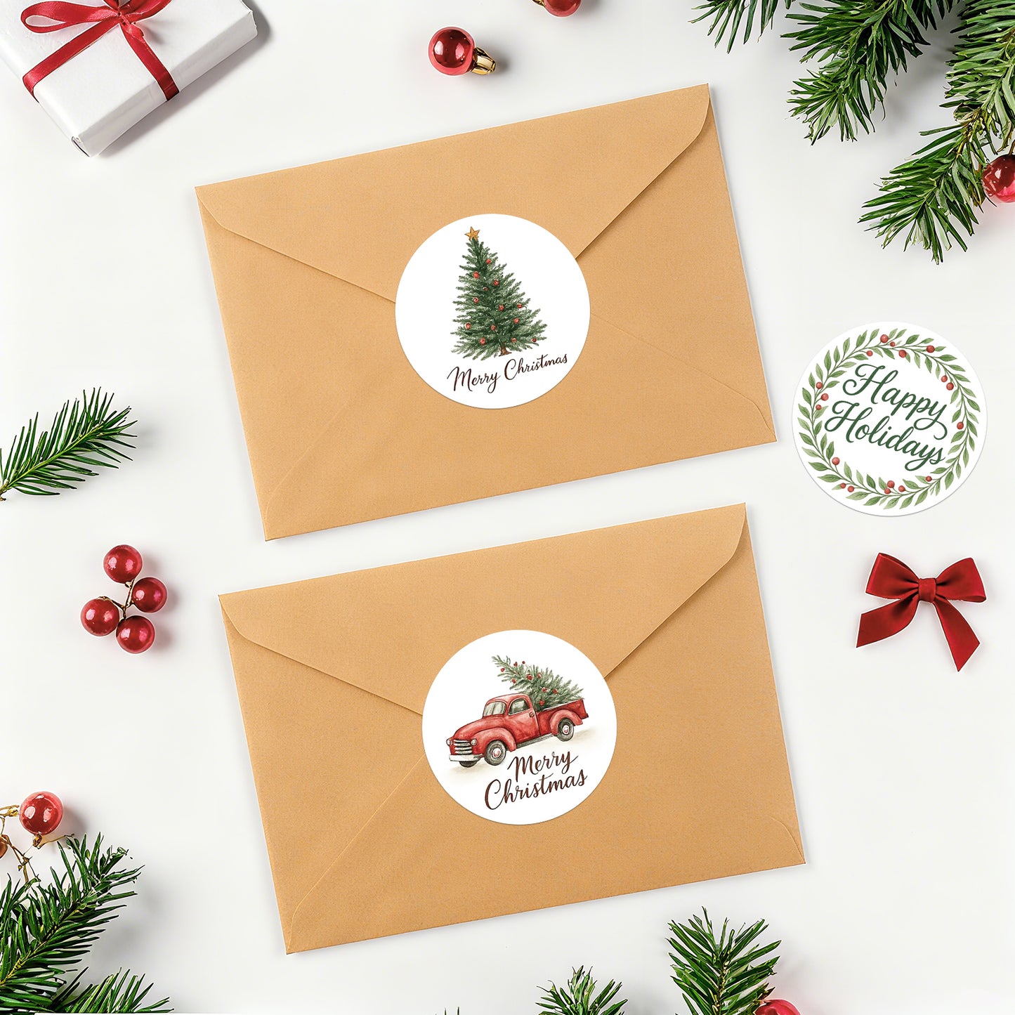 G2PLUS 120Pcs Christmas Stickers, 2'' Round Merry Christmas Stickers 6 Designs Xmas Happy Holiday Labels for Gift Wrapping, Party Favors, Treat Bags, Cards, Small Business Packaging