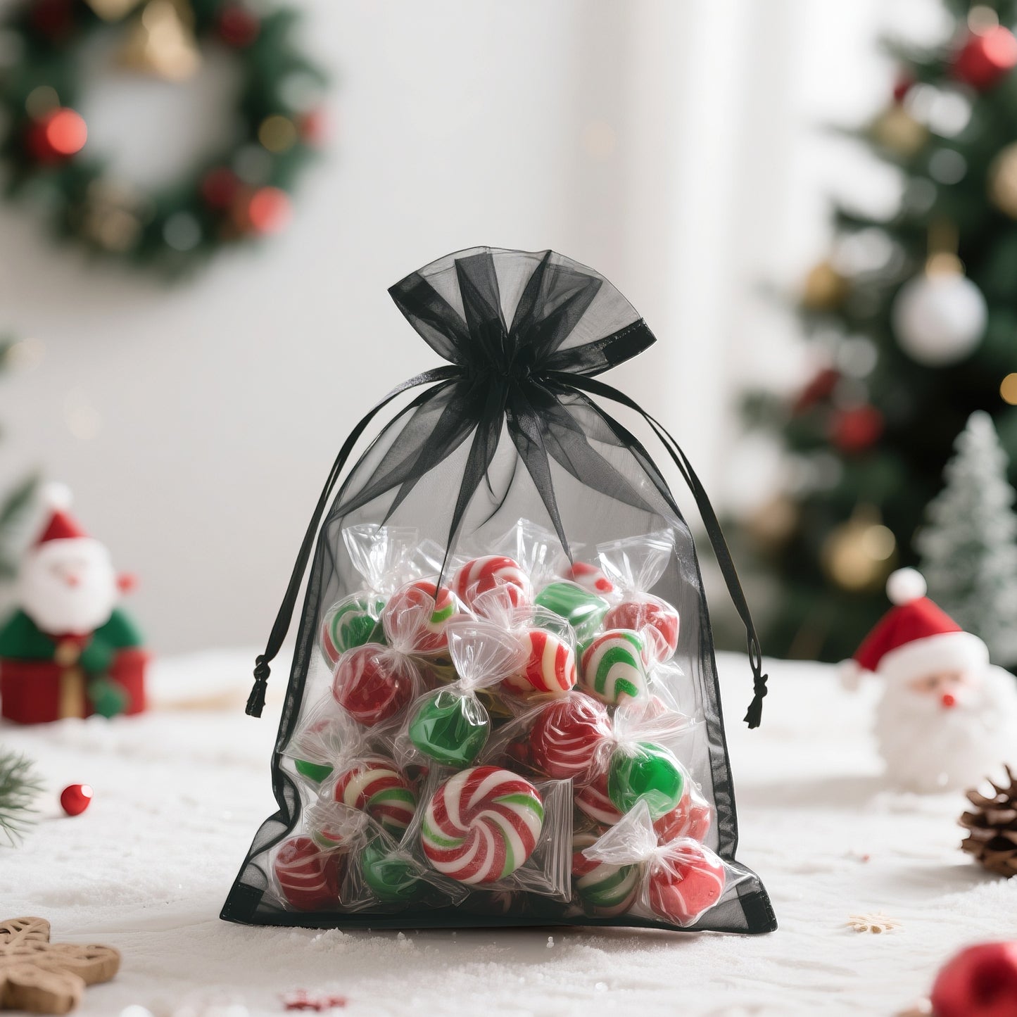 G2PLUS 25PCS Black Organza Bags 5x7 inches - Sheer Mesh Jewelry Pouches, Organza Gift Bags with Drawstring for Candy, Jewelry, Wedding Party Favors