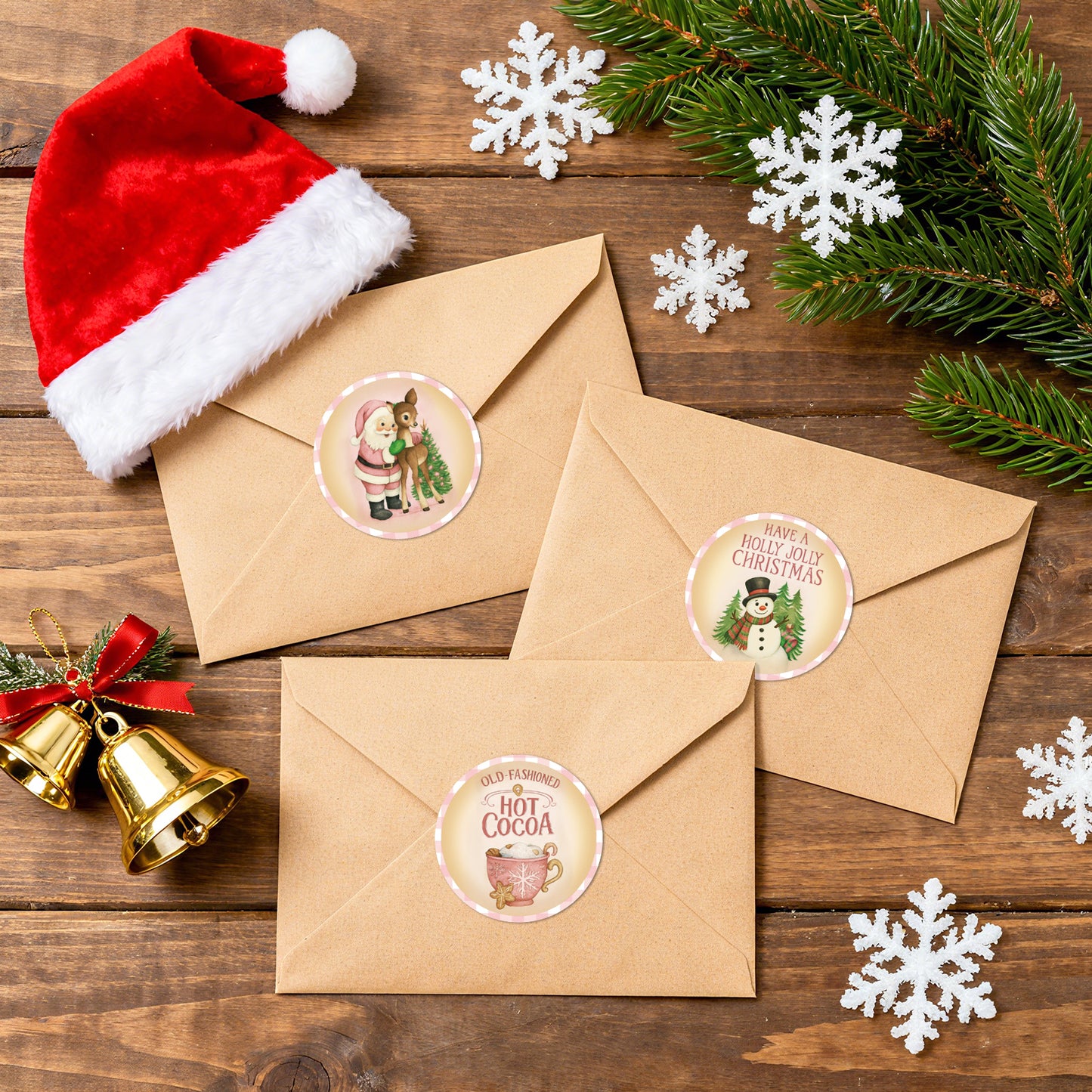 G2PLUS 120Pcs Merry Christmas Stickers - 2'' Round Self-Adhesive Waterproof Holiday Stickers, 6 Designs Pink Buffalo Plaid Xmas Labels for Envelope Seals, Gift Wrapping, Candy Bags, Cards