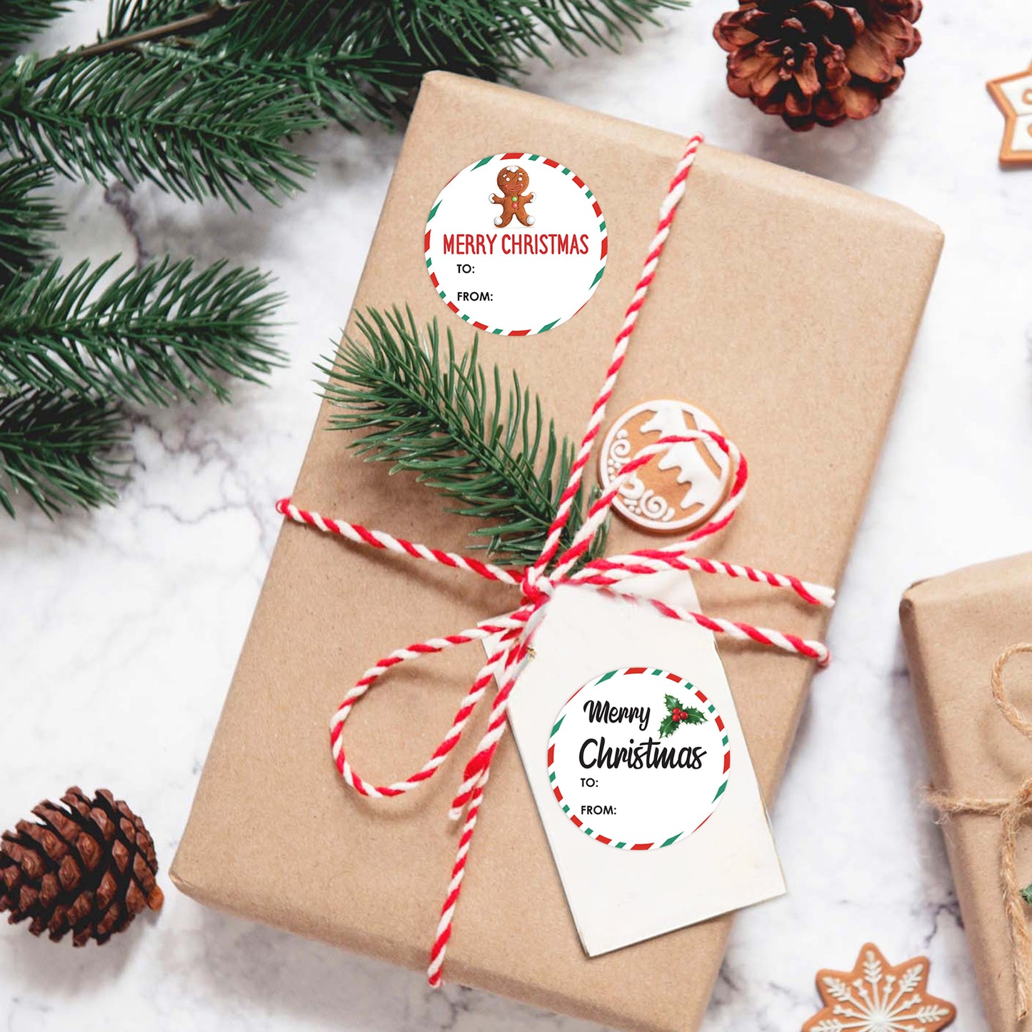 G2PLUS 120PCS Merry Christmas Stickers, 2'' Round Christmas Gift Name Stickers, Christmas Tree Gift Stickers, Self-Adhesive Christmas Labels, Santa Claus Gift Tags Stickers for Cards Envelope Seals