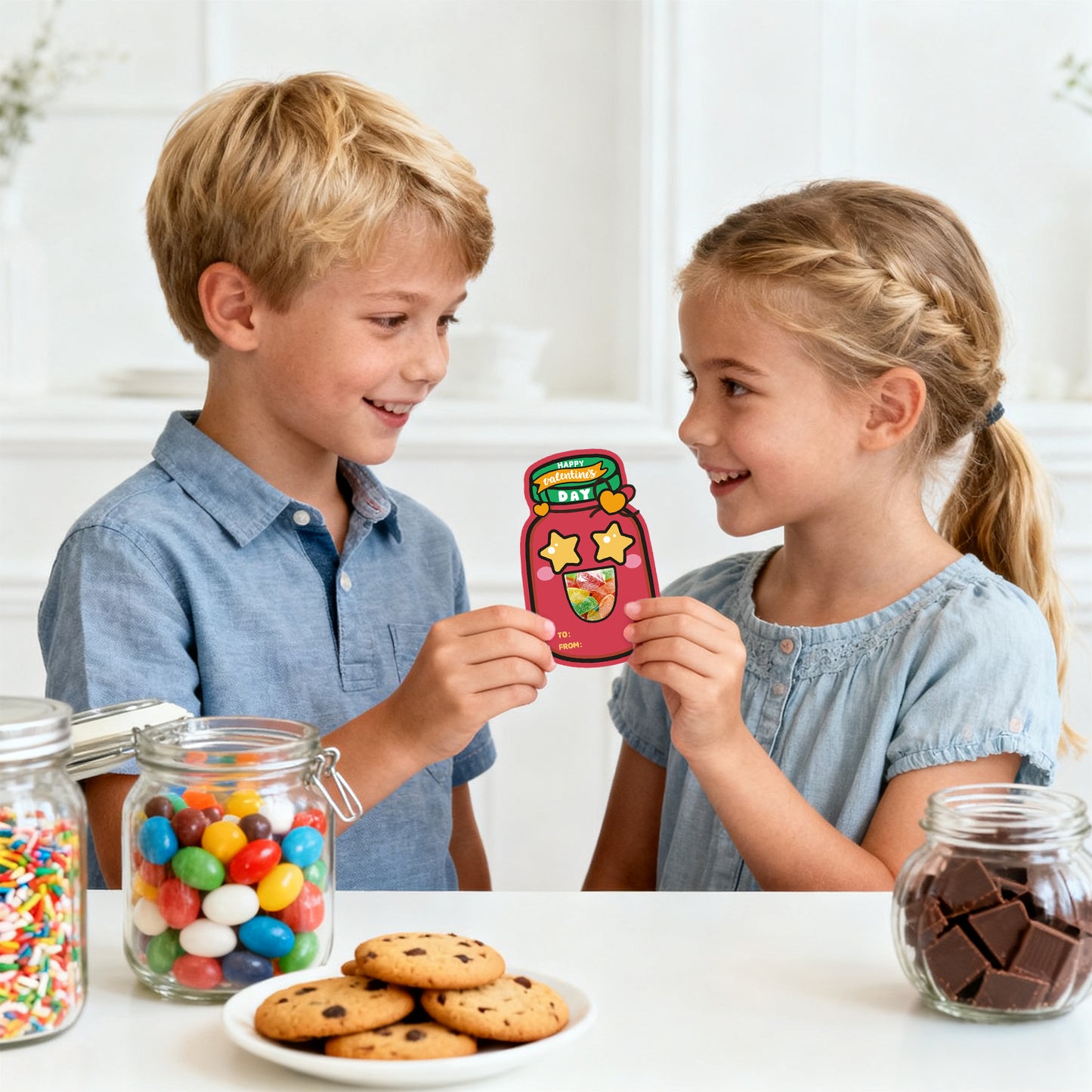G2PLUS 48 Pack Valentines Day Cards for Kids, 8 Styles Happy Valentine’s Day Mason Jar Cards with Treat Bags for Classroom Valentines Exchange, School Gift Exchange & Party Favors