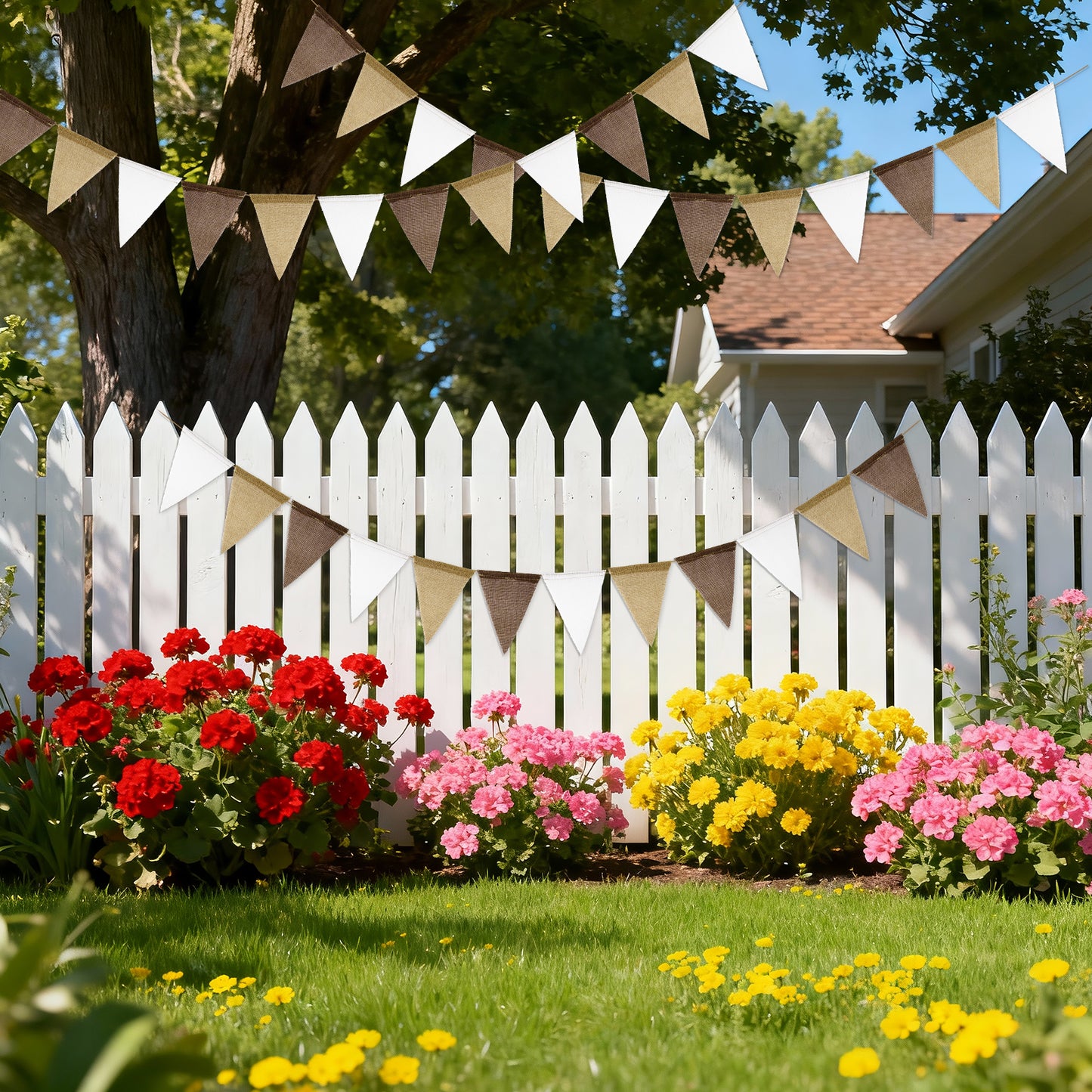 G2PLUS Pre-Strung Burlap Pennant Banners, 30Ft Gradient Brown Fabric Triangle Flag Bunting, 36Pcs Pennant Banner Flags Garland for Wedding, Birthday, Baby Shower, Rustic Farmhouse and Holiday