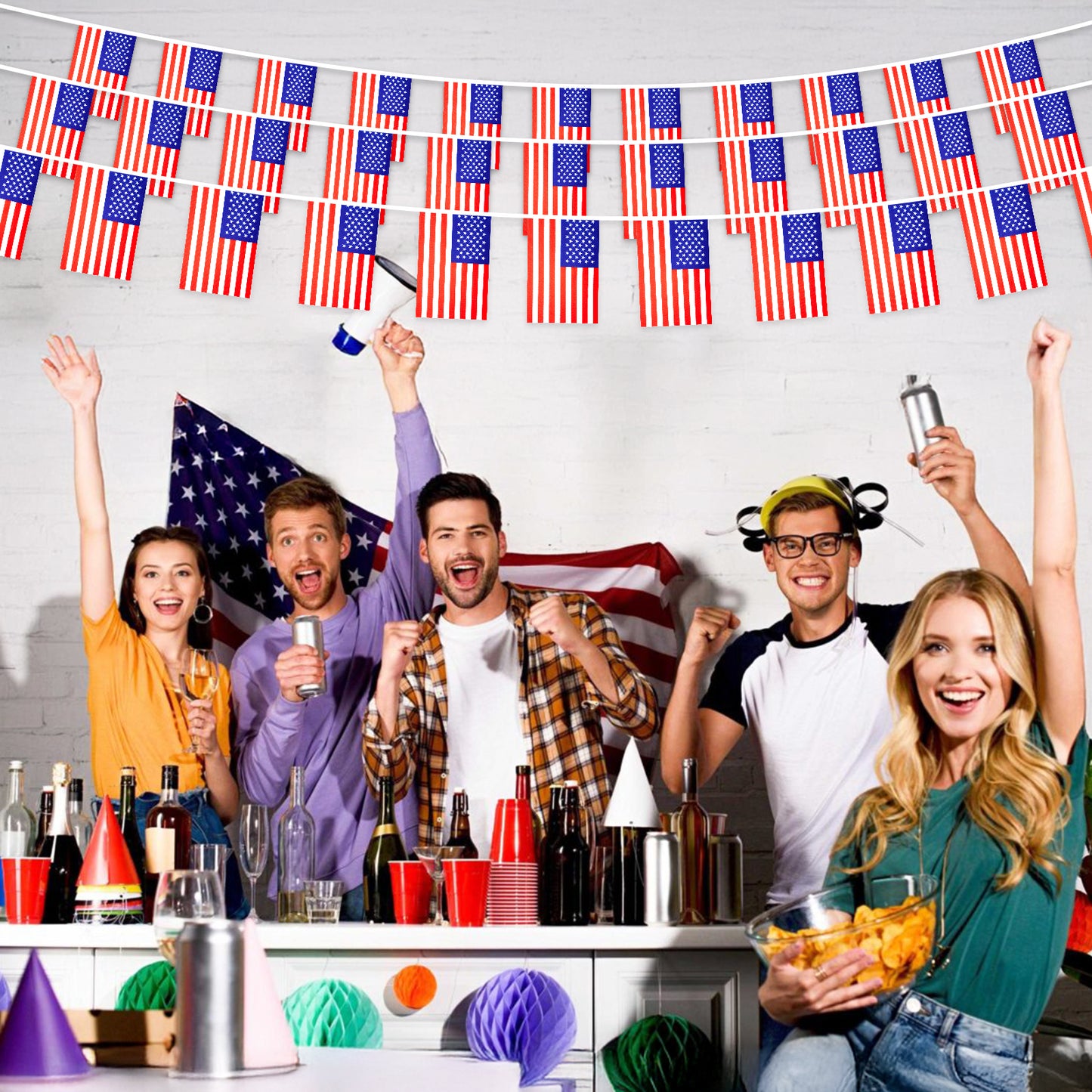 G2PLUS American Flags Banner, 36 Feet USA String Pennant Flag, 4th of July Pennant Banner Bunting for Patriotic Events, Classroom, Bars, Sports, Independence Day Indoor Outdoor Decoration